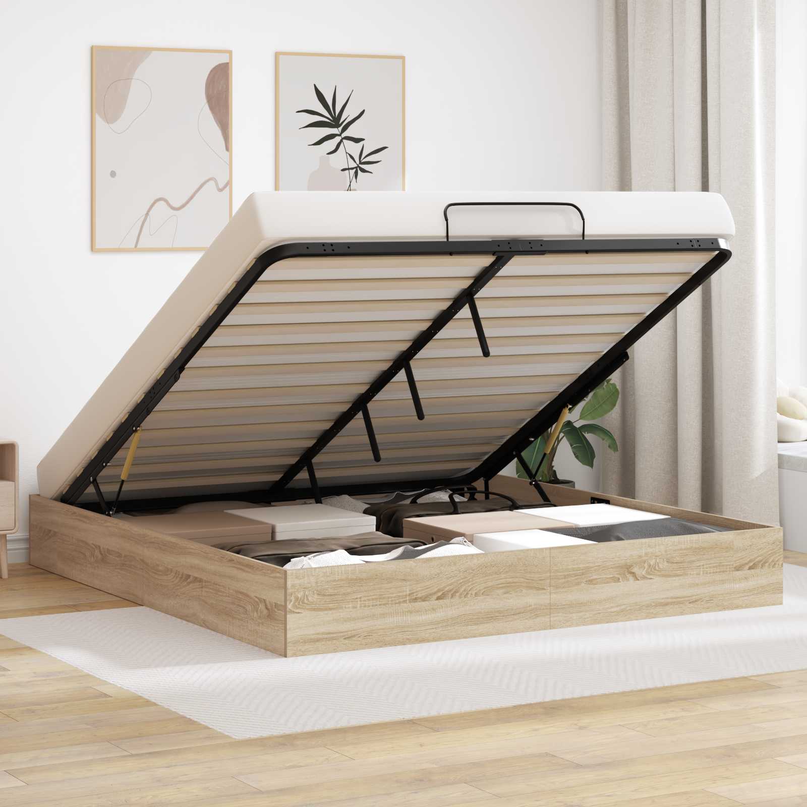 Ottoman Bedframe met opslag Sonoma Eiken 203 x 160 x 25 cm is nu te koop bij PeponiXL, paradijselijk wonen!