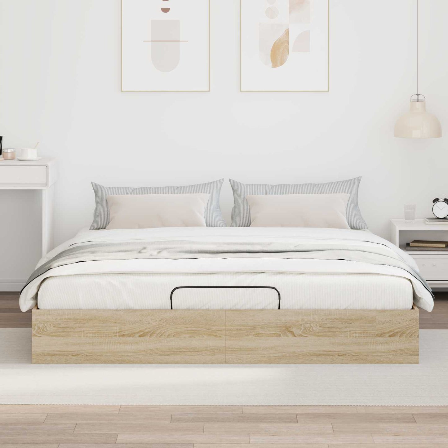 Ottoman Bedframe met opslag Sonoma Eiken 203 x 160 x 25 cm is nu te koop bij PeponiXL, paradijselijk wonen!