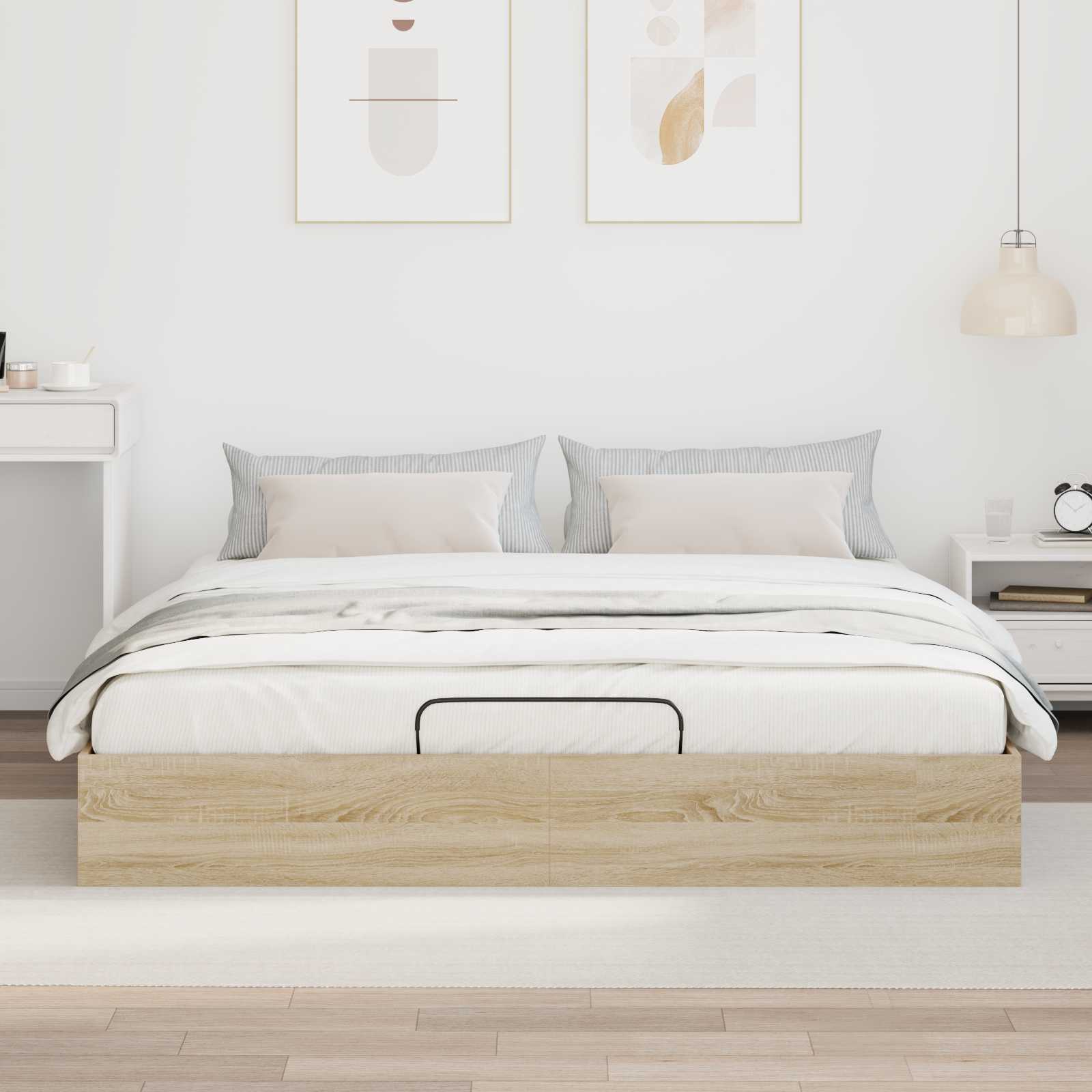 Ottoman Bedframe met opslag Sonoma Eiken 203 x 160 x 25 cm is nu te koop bij PeponiXL, paradijselijk wonen!