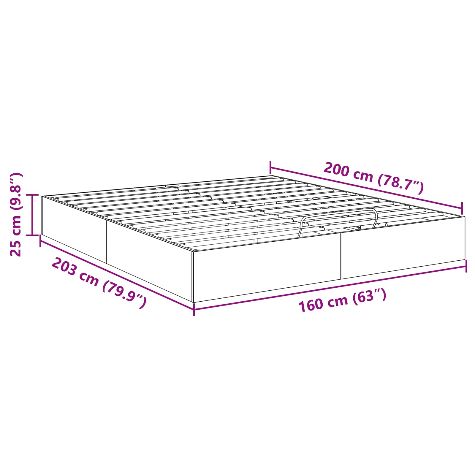 Ottoman Bedframe met opslag Sonoma Eiken 203 x 160 x 25 cm is nu te koop bij PeponiXL, paradijselijk wonen!