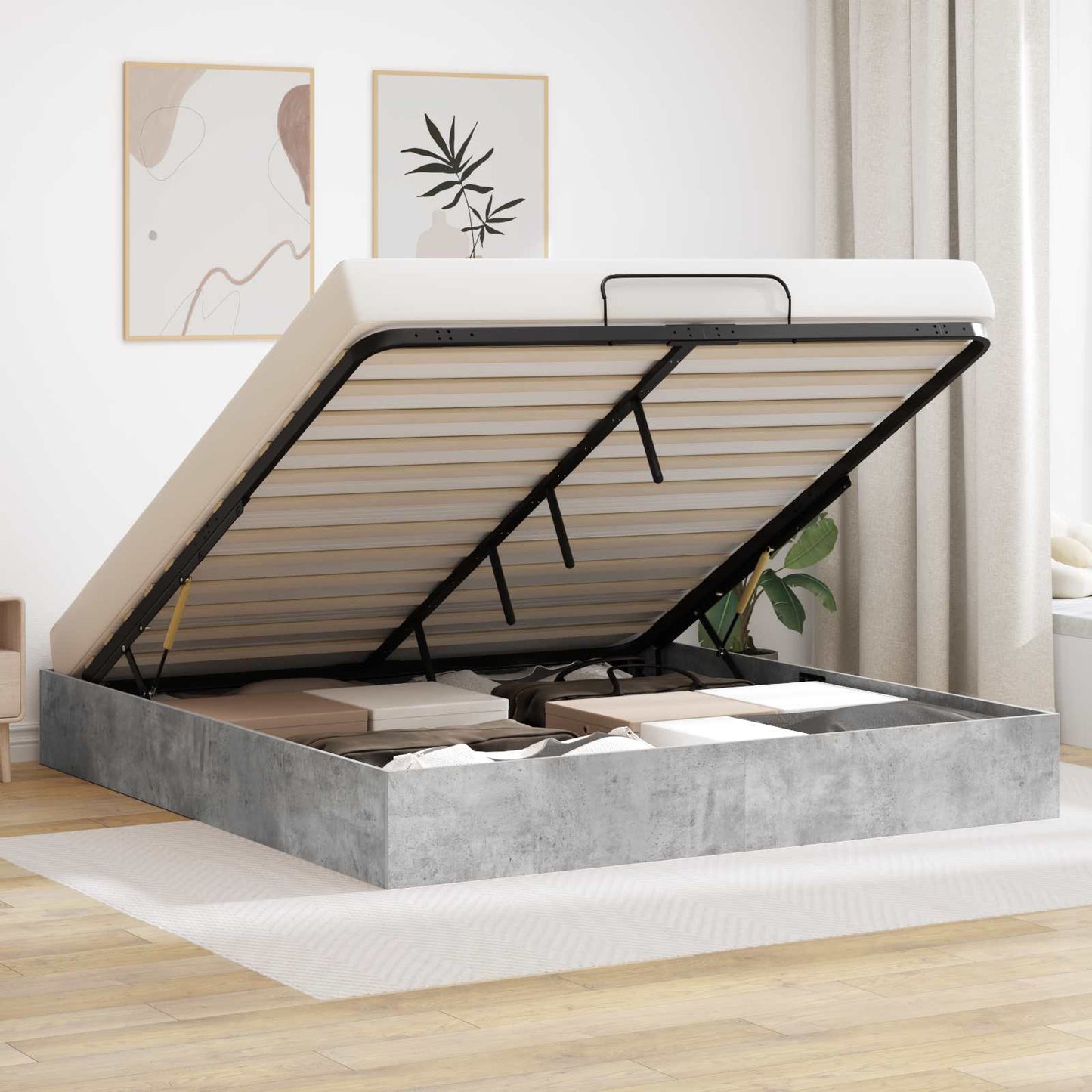 Ottoman Bedframe Beton Grijs 160 x 200 cm Geconstrueerd hout is nu te koop bij PeponiXL, paradijselijk wonen!