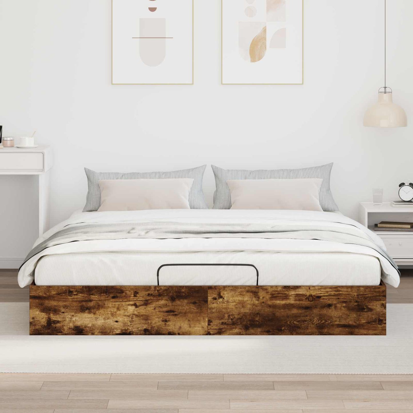 Ottoman Bedframe met opslag Gerookte Eik 203 x 160 x 25 cm is nu te koop bij PeponiXL, paradijselijk wonen!