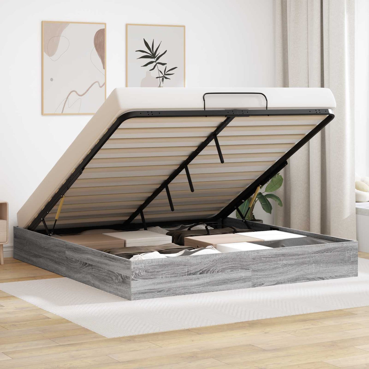 Ottoman Bedframe met opslag Grijze Sonoma 203 x 160 x 25 cm is nu te koop bij PeponiXL, paradijselijk wonen!
