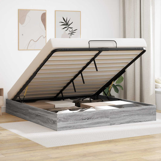 Ottoman Bedframe met opslag Grijze Sonoma 203 x 160 x 25 cm is nu te koop bij PeponiXL, paradijselijk wonen!
