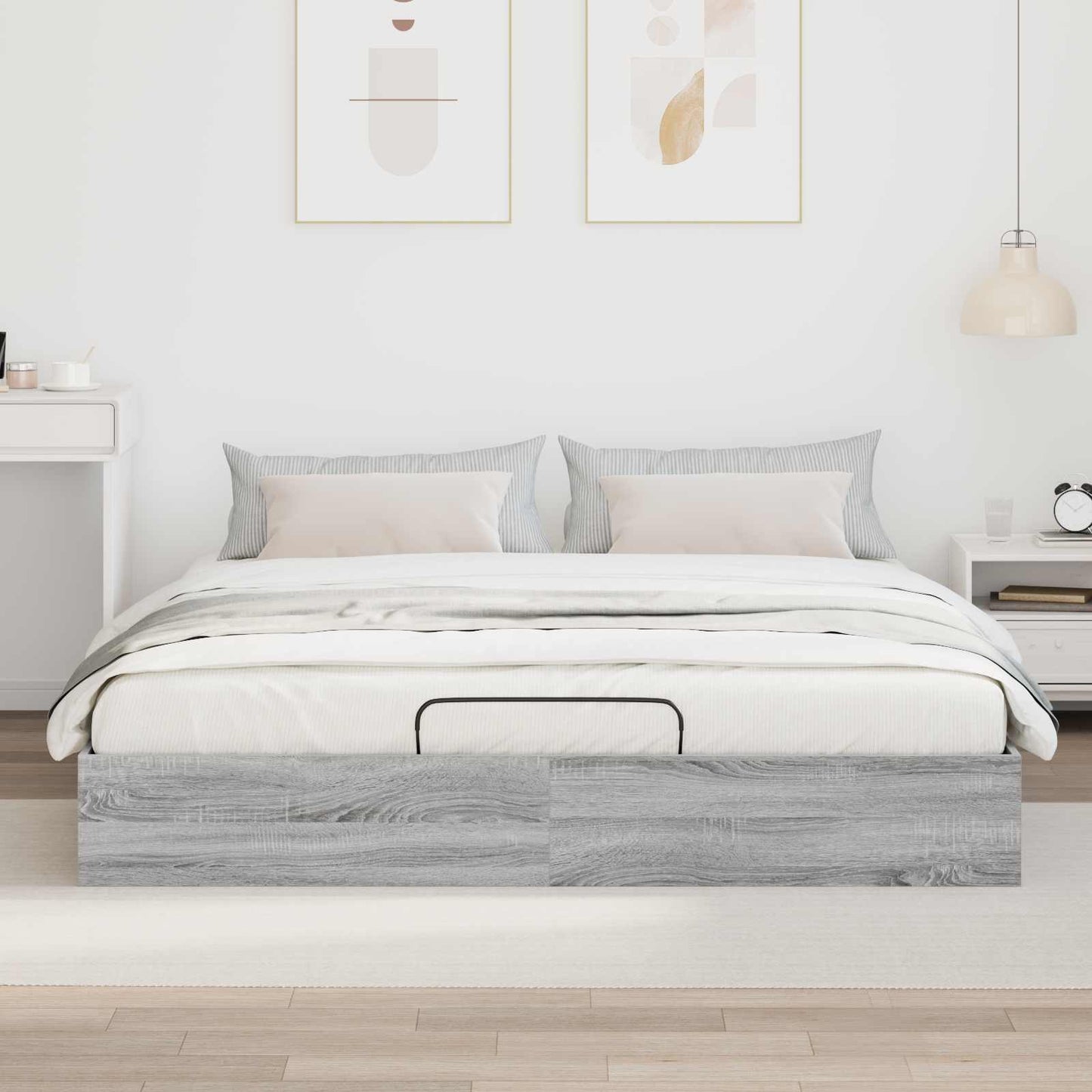 Ottoman Bedframe met opslag Grijze Sonoma 203 x 160 x 25 cm is nu te koop bij PeponiXL, paradijselijk wonen!