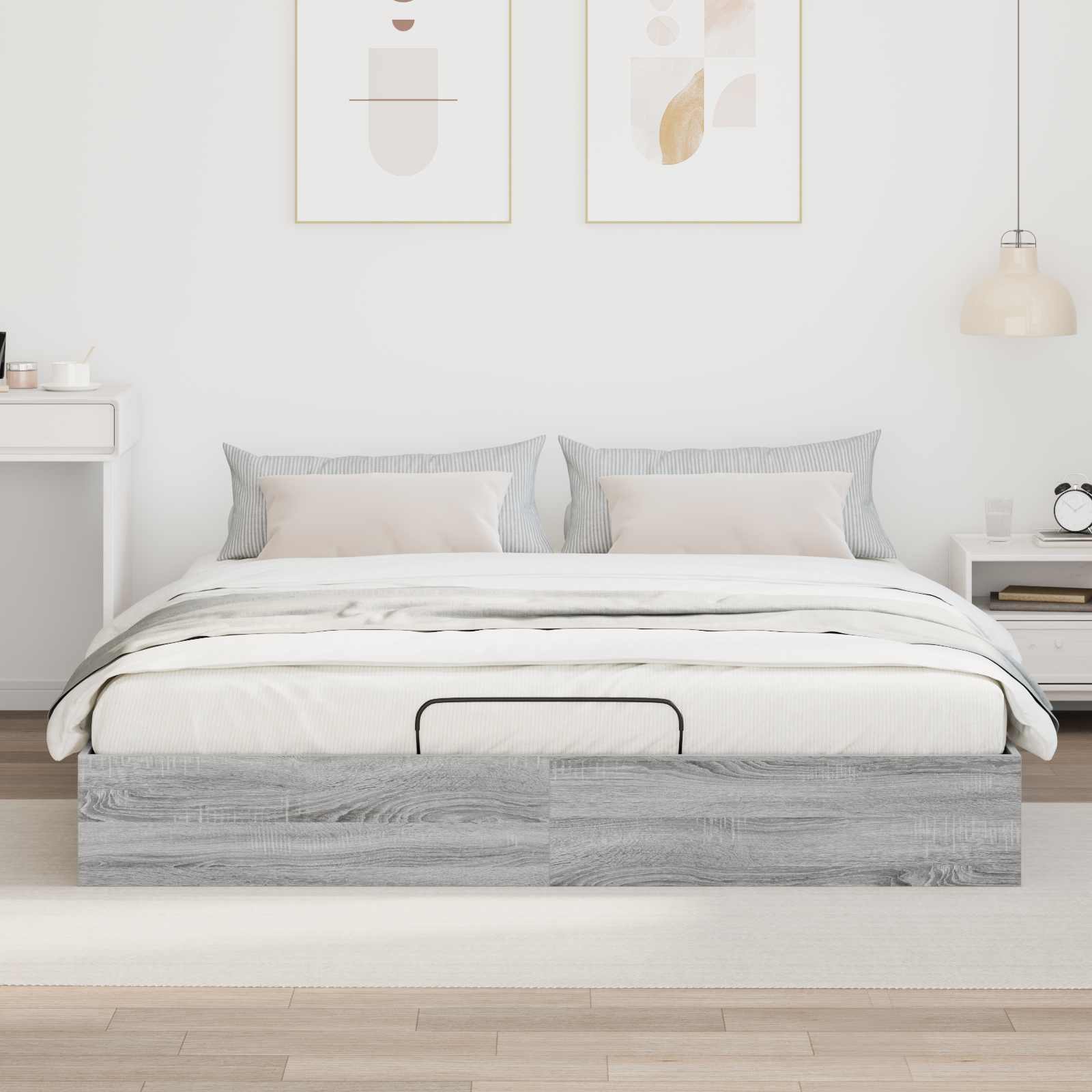 Ottoman Bedframe met opslag Grijze Sonoma 203 x 160 x 25 cm is nu te koop bij PeponiXL, paradijselijk wonen!