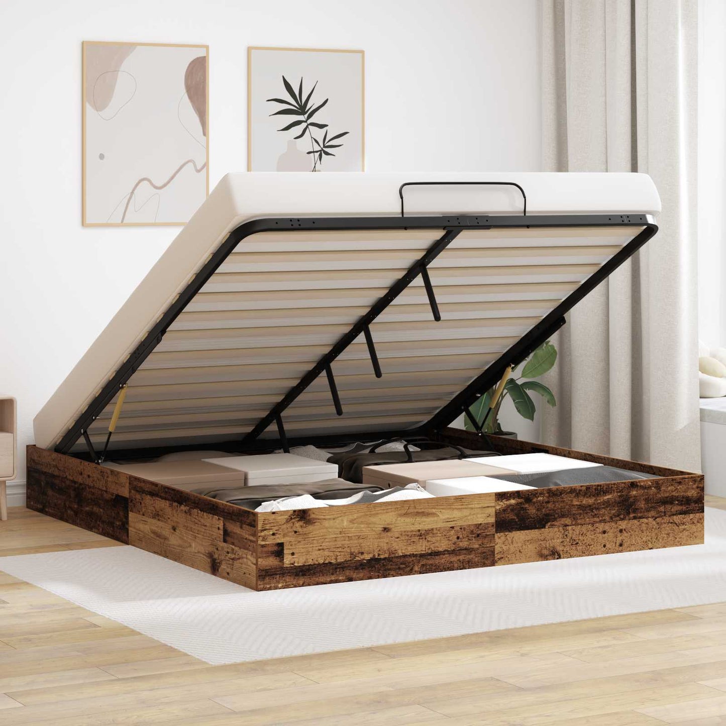 Ottoman Bedframe Oudhout 160 x 200 cm Geconstrueerd hout is nu te koop bij PeponiXL, paradijselijk wonen!