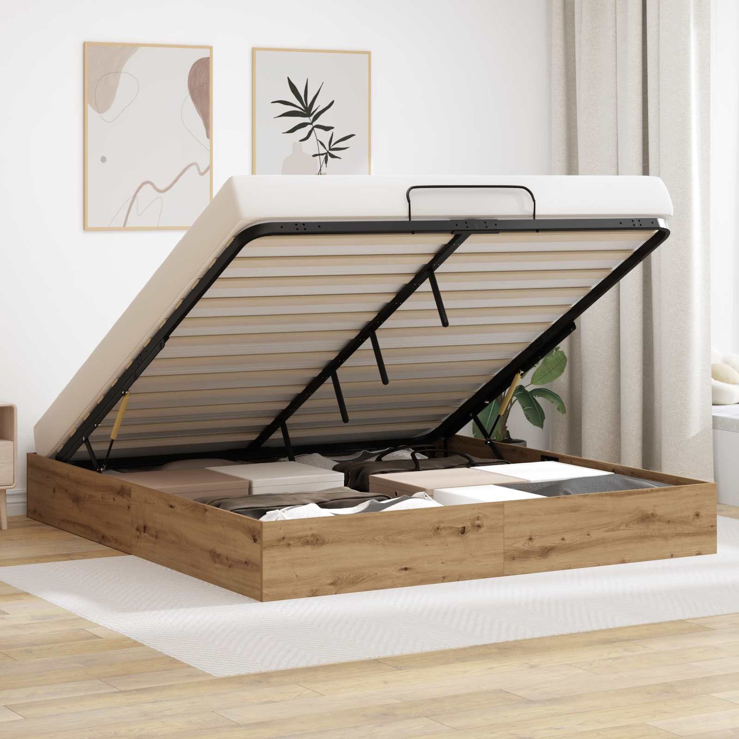 Ottoman Bedframe Ambachtelijk eiken 203 x 160 x 25 cm is nu te koop bij PeponiXL, paradijselijk wonen!