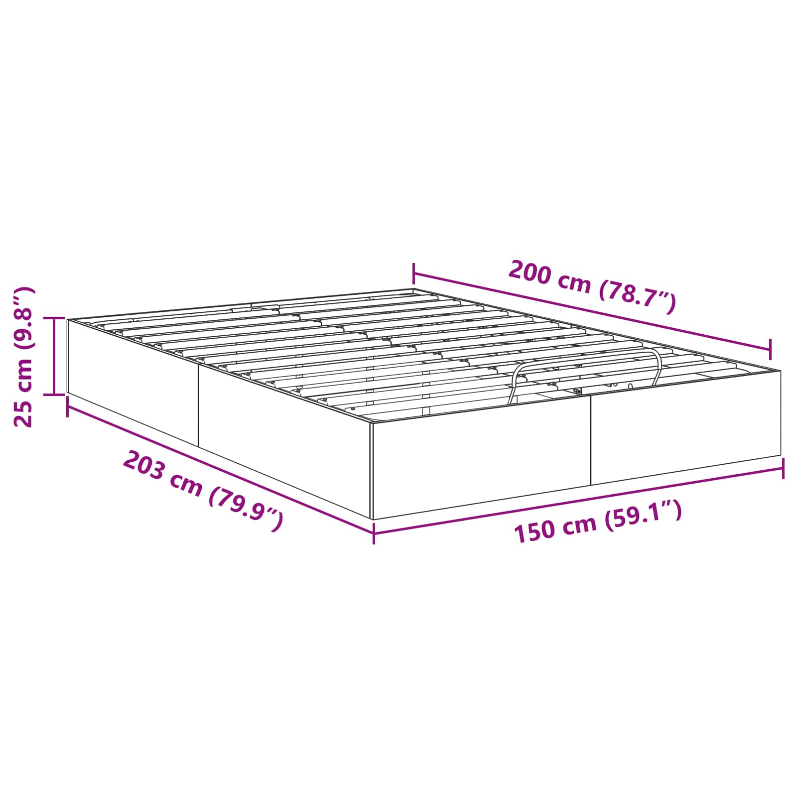 Ottoman Bedframe met opslag Zwarte Eik 203 x 150 x 25 cm is nu te koop bij PeponiXL, paradijselijk wonen!