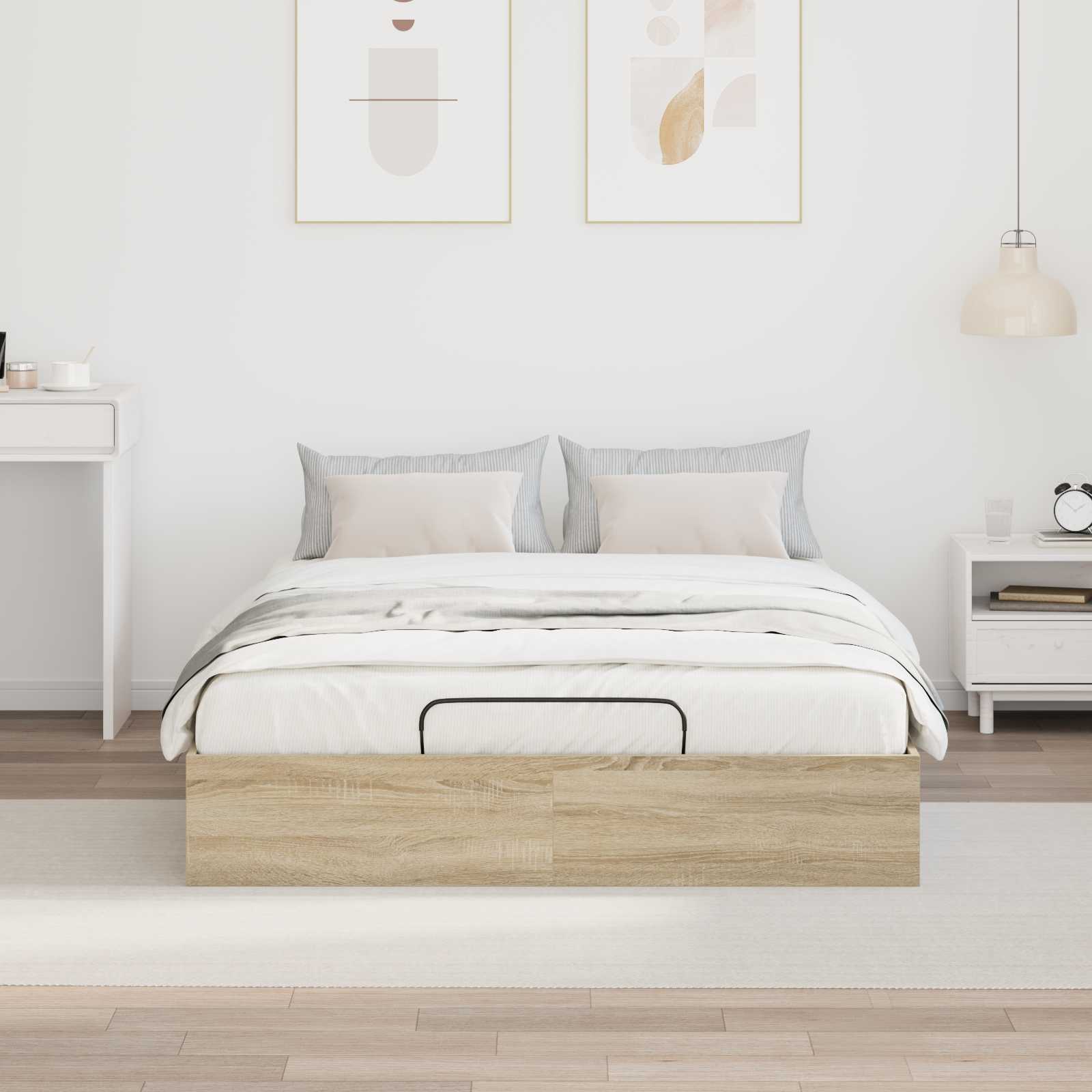 Ottoman Bedframe met opslag Sonoma Eiken 203 x 150 x 25 cm is nu te koop bij PeponiXL, paradijselijk wonen!
