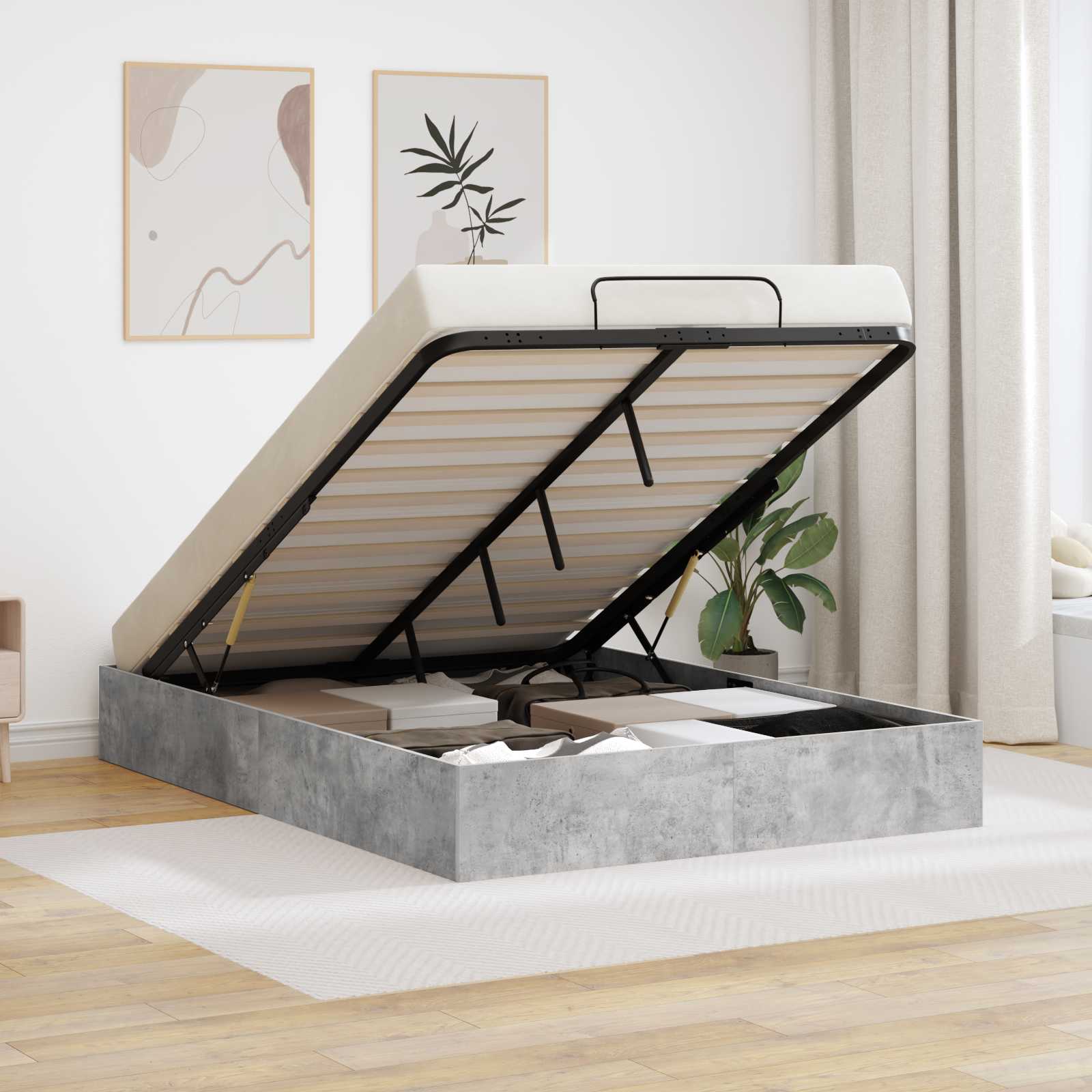 Ottoman Bedframe Beton Grijs 150 x 200 cm Geconstrueerd hout is nu te koop bij PeponiXL, paradijselijk wonen!