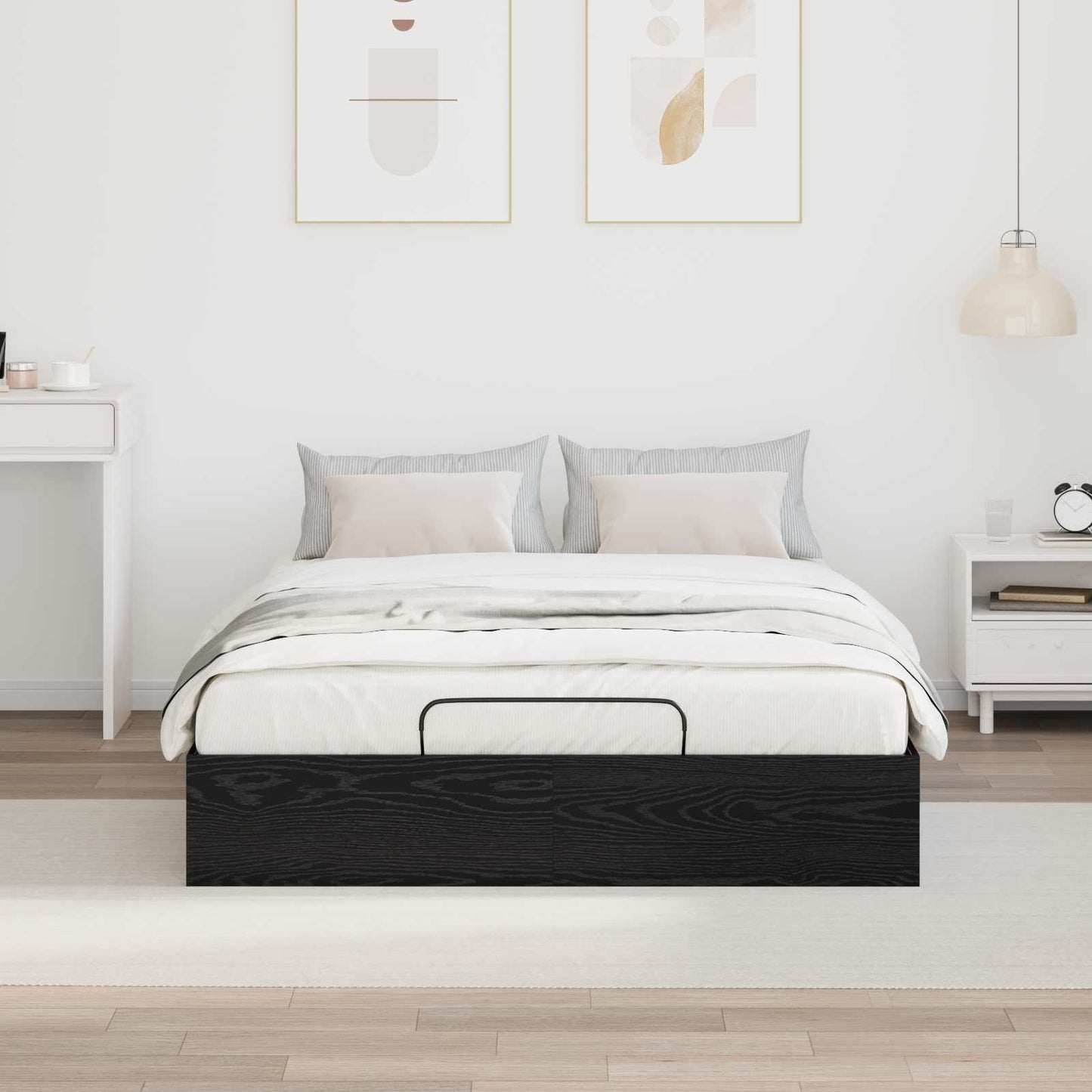 Ottoman Bedframe met opslag Zwarte Eik 203 x 140 x 25 cm is nu te koop bij PeponiXL, paradijselijk wonen!