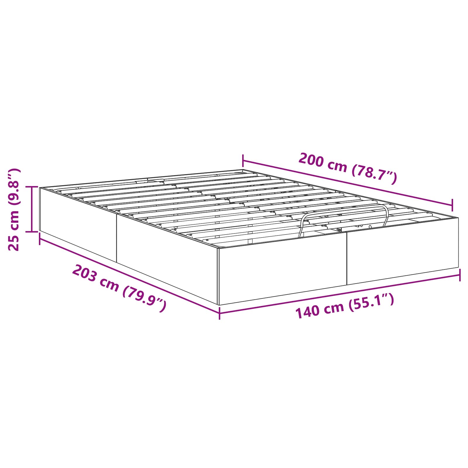 Ottoman Bedframe met opslag Gerookte Eik 203 x 140 x 25 cm is nu te koop bij PeponiXL, paradijselijk wonen!