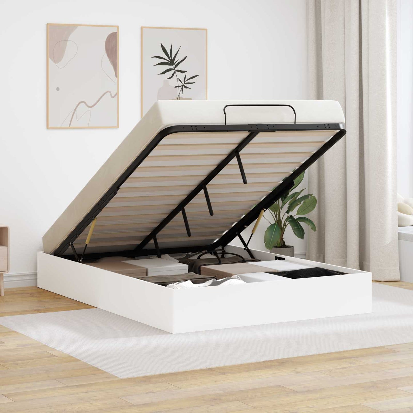 Ottoman Bedframe Wit 203 x 120 x 25 cm Geconstrueerd hout is nu te koop bij PeponiXL, paradijselijk wonen!
