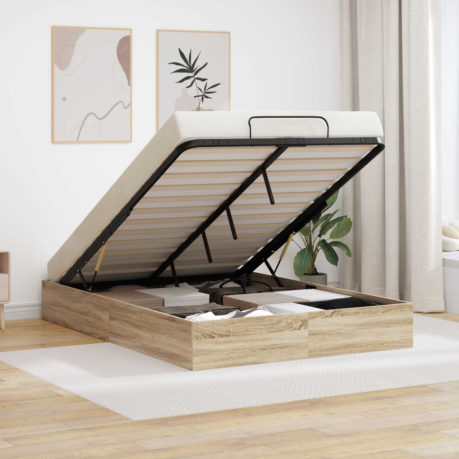 Ottoman Bedframe met opslag Sonoma Eiken 203 x 120 x 25 cm is nu te koop bij PeponiXL, paradijselijk wonen!