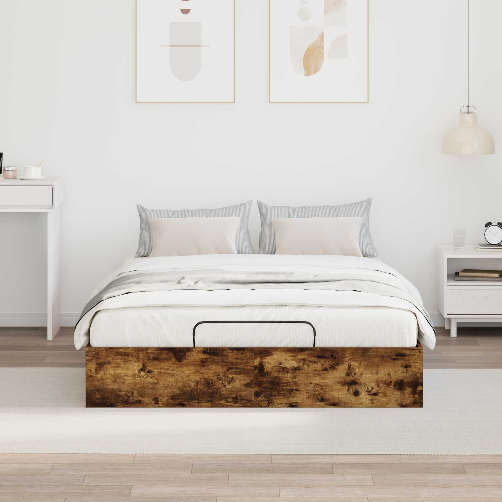 Ottoman Bedframe met opslag Gerookte Eik 203 x 120 x 25 cm is nu te koop bij PeponiXL, paradijselijk wonen!