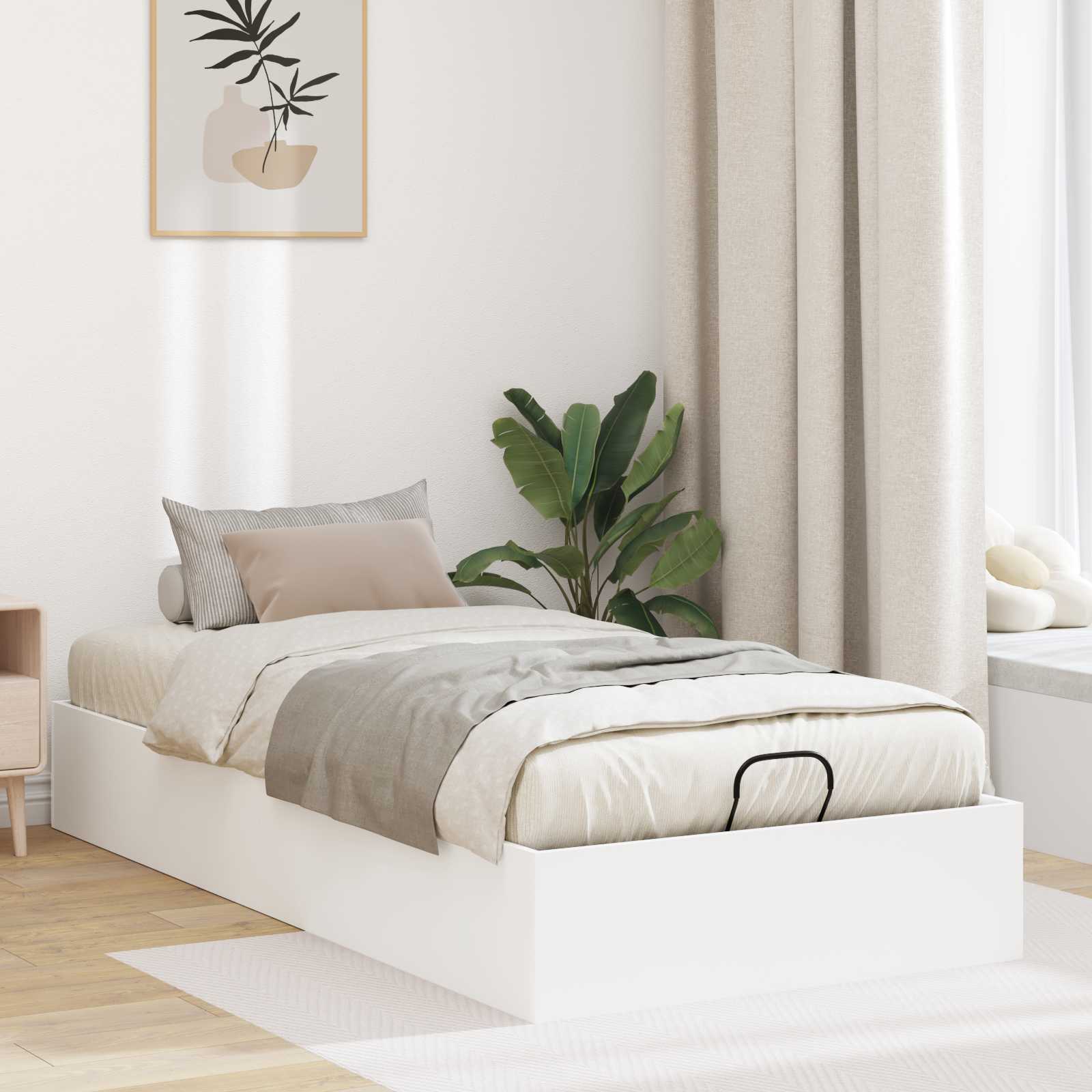Ottoman Bedframe Wit 203 x 100 x 25 cm Geconstrueerd hout is nu te koop bij PeponiXL, paradijselijk wonen!