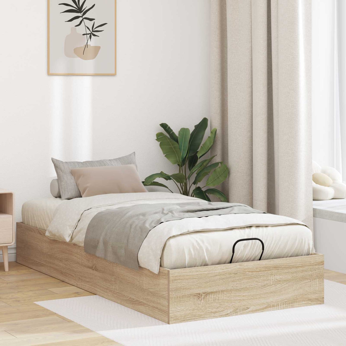 Ottoman Bedframe met opslag Sonoma Eiken 203 x 100 x 25 cm is nu te koop bij PeponiXL, paradijselijk wonen!