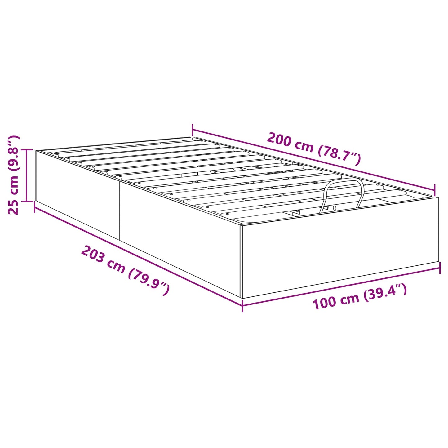 Ottoman Bedframe met opslag Grijze Sonoma 203 x 100 x 25 cm is nu te koop bij PeponiXL, paradijselijk wonen!