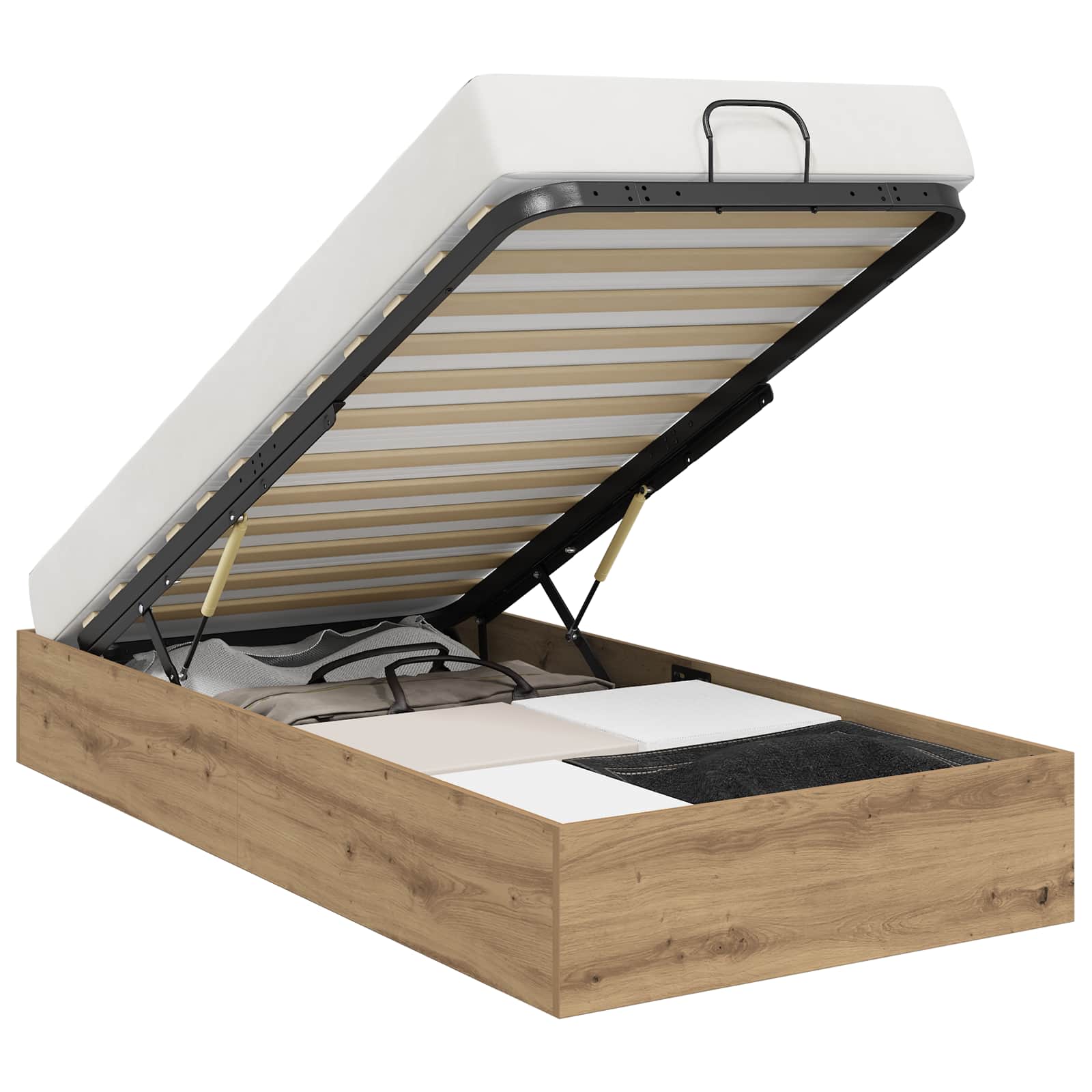 Ottoman Bedframe Artisan Eik 100 x 200 cm Geconstrueerd hout is nu te koop bij PeponiXL, paradijselijk wonen!