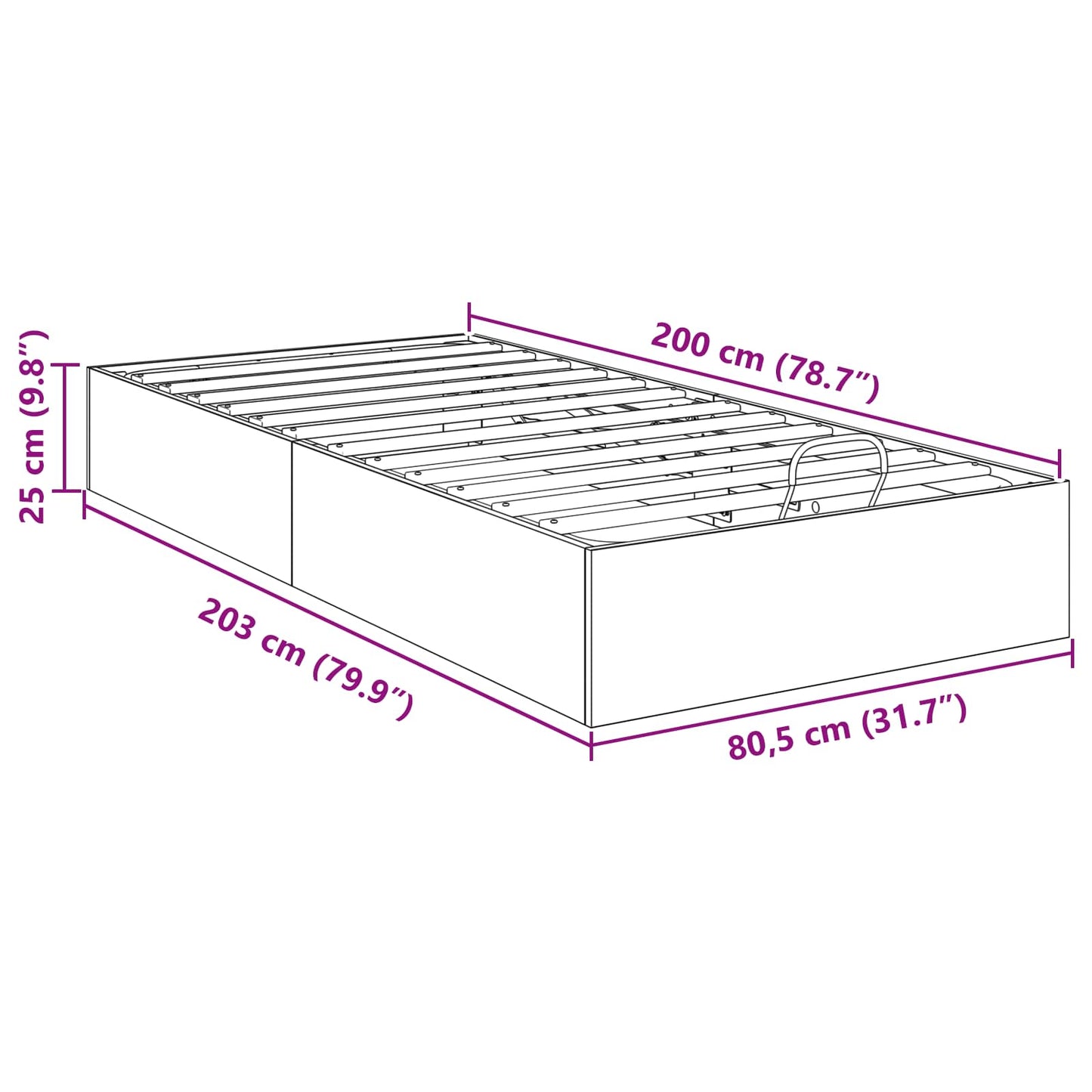 Ottoman Bedframe Zwarte Eik 80,5 x 200 cm Geconstrueerd hout is nu te koop bij PeponiXL, paradijselijk wonen!