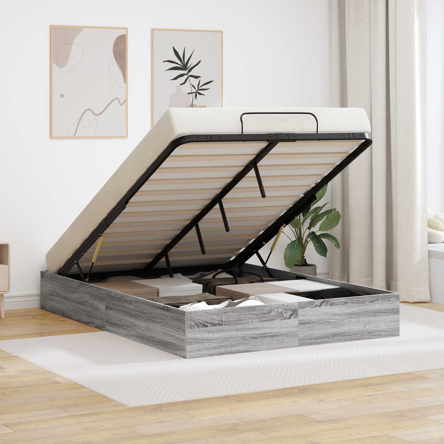 Ottoman Bedframe met opslag Grijze Sonoma 193 x 140 x 25 cm is nu te koop bij PeponiXL, paradijselijk wonen!