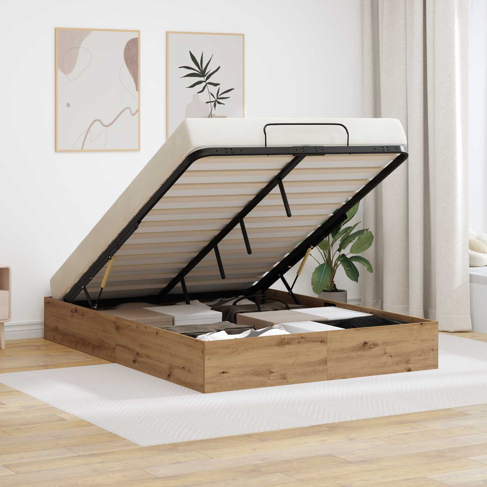 Ottoman Bedframe Artisan Eik 140 x 200 cm Geconstrueerd hout is nu te koop bij PeponiXL, paradijselijk wonen!