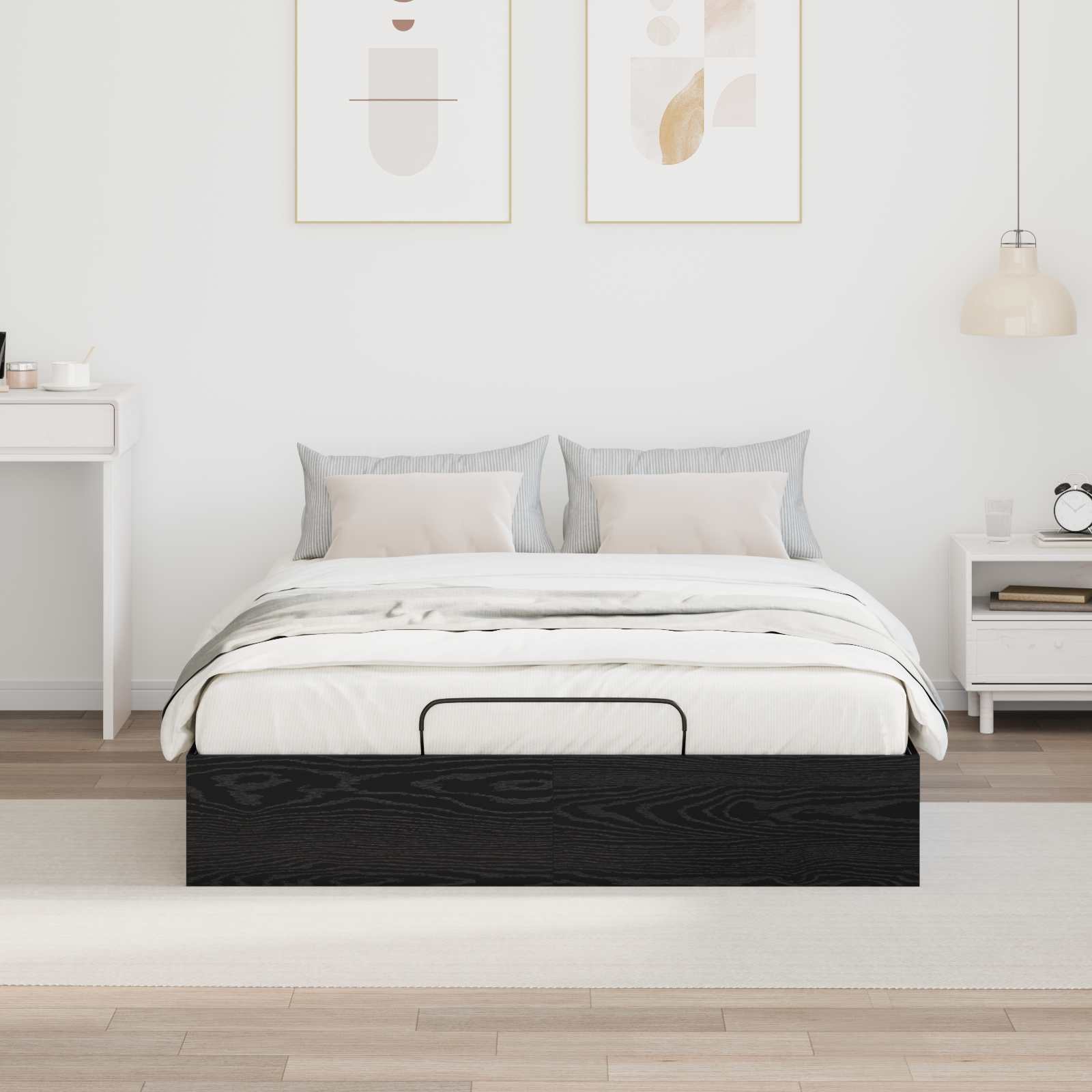 Ottoman Bedframe met opslag Zwarte Eik 193 x 135 x 25 cm is nu te koop bij PeponiXL, paradijselijk wonen!