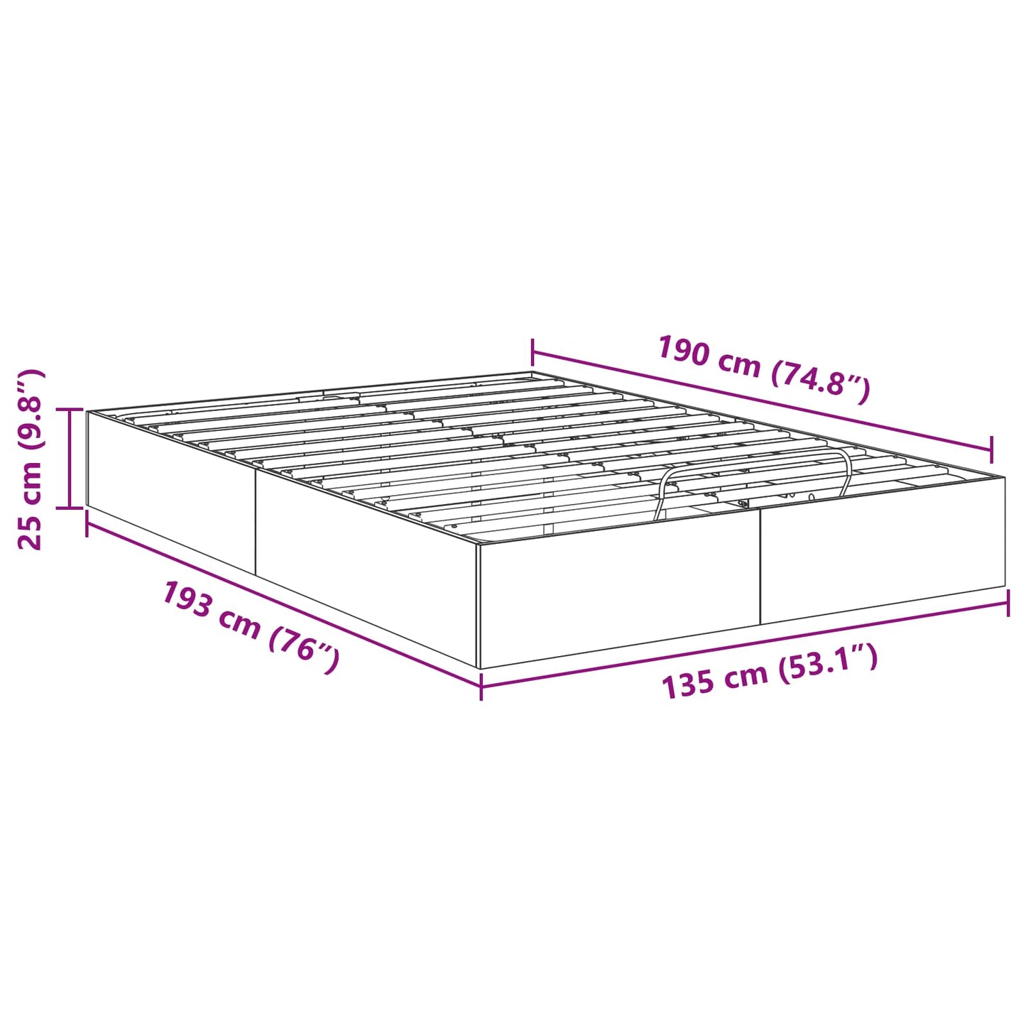 Ottoman Bedframe met opslag Zwarte Eik 193 x 135 x 25 cm is nu te koop bij PeponiXL, paradijselijk wonen!