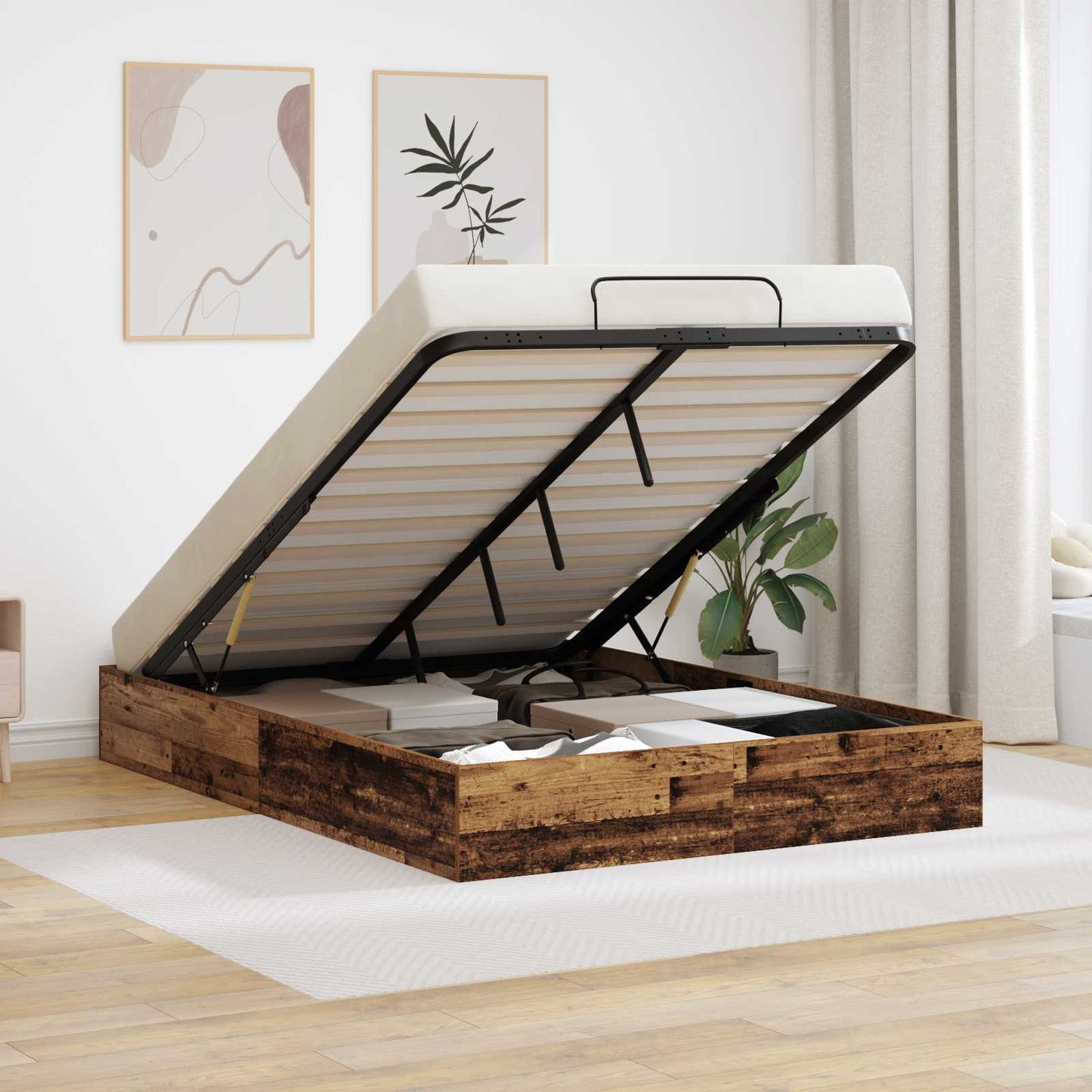 Ottoman Bedframe Oudhout 193 x 135 x 25 cm Geconstrueerd hout is nu te koop bij PeponiXL, paradijselijk wonen!