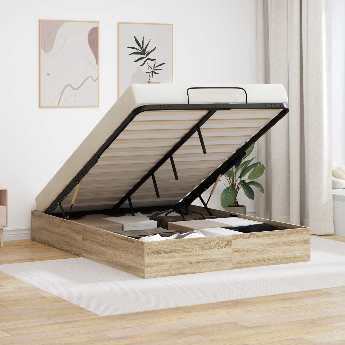 Ottoman Bedframe met opslag Sonoma Eiken 193 x 120 x 25 cm is nu te koop bij PeponiXL, paradijselijk wonen!