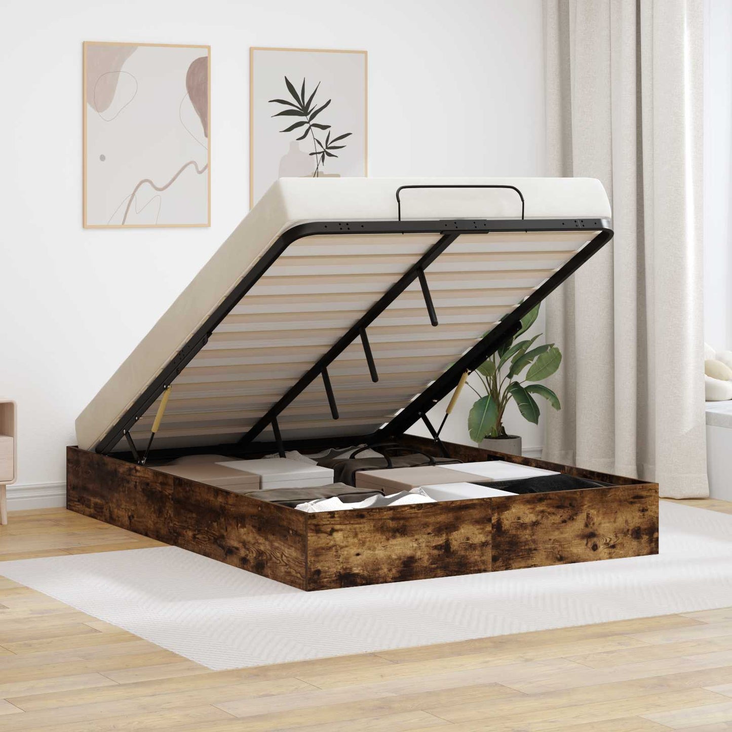 Ottoman Bedframe met opslag Gerookte Eik 193 x 120 x 25 cm is nu te koop bij PeponiXL, paradijselijk wonen!