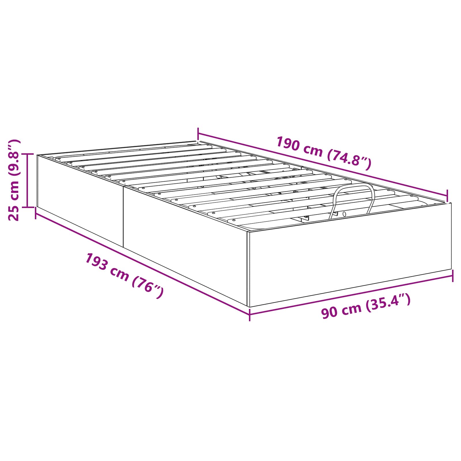 Ottoman Bedframe Wit 193 x 90 x 25 cm Geconstrueerd hout is nu te koop bij PeponiXL, paradijselijk wonen!