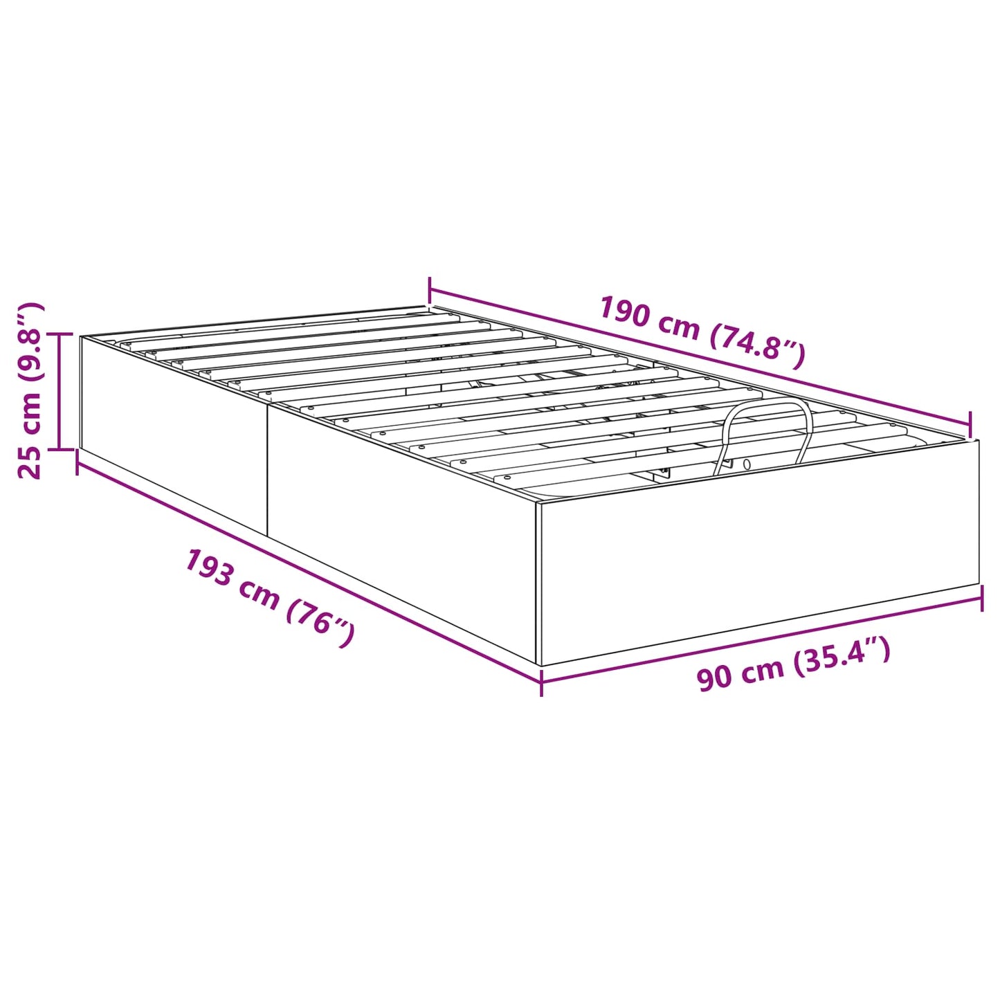 Ottoman Bedframe met opslag Sonoma Eiken 193 x 90 x 25 cm is nu te koop bij PeponiXL, paradijselijk wonen!
