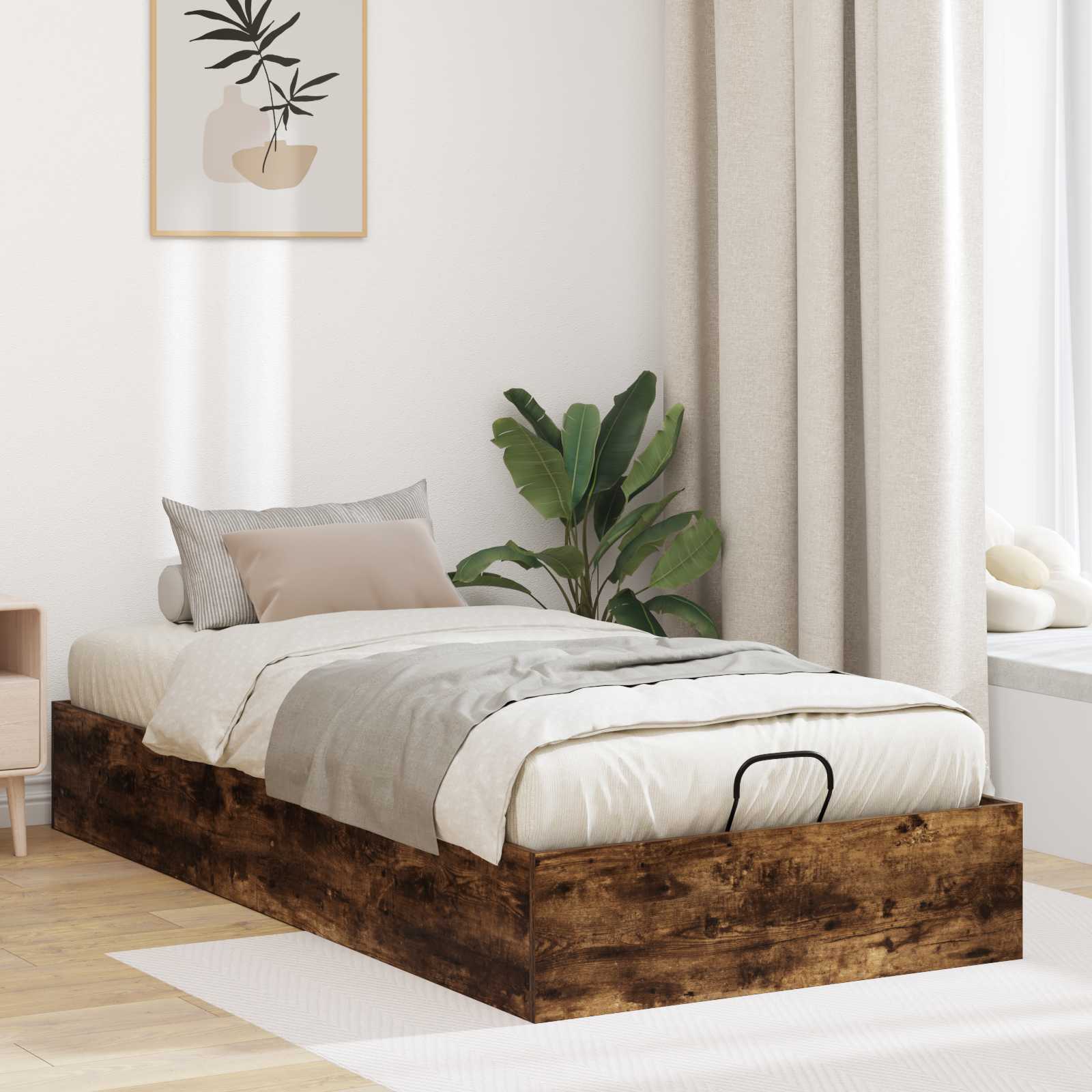 Ottoman Bedframe met opslag Gerookte Eik 193 x 90 x 25 cm is nu te koop bij PeponiXL, paradijselijk wonen!