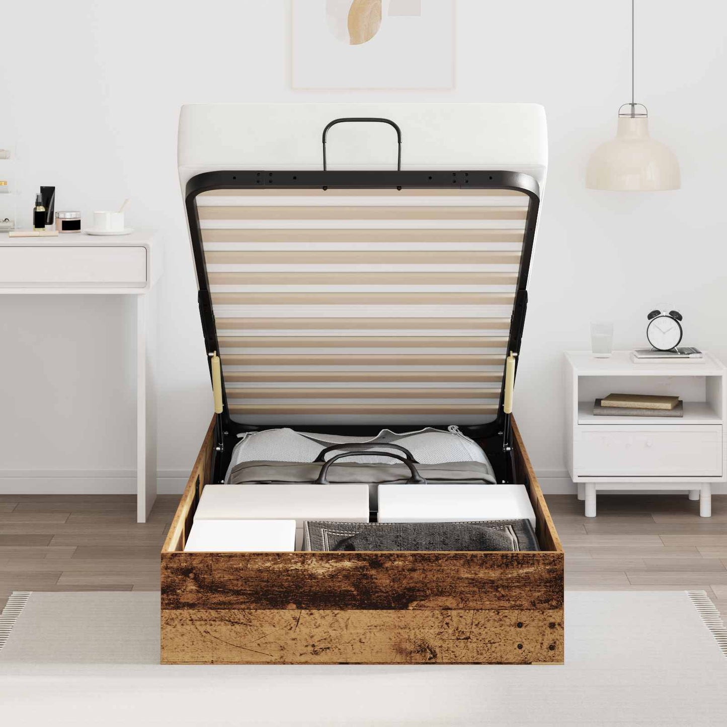 Ottoman Bedframe Oudhout 193 x 90 x 25 cm Geconstrueerd hout is nu te koop bij PeponiXL, paradijselijk wonen!