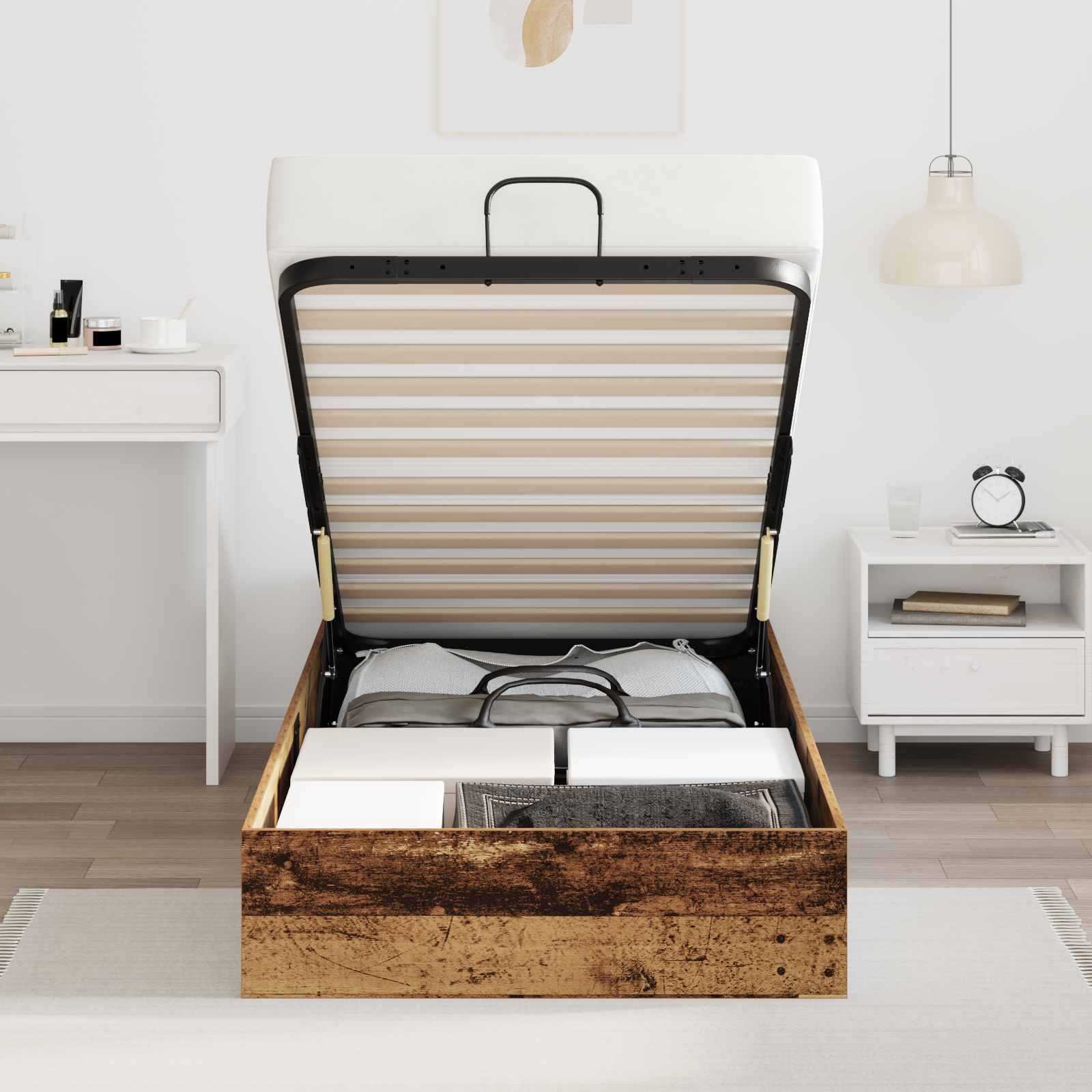 Ottoman Bedframe Oudhout 193 x 90 x 25 cm Geconstrueerd hout is nu te koop bij PeponiXL, paradijselijk wonen!