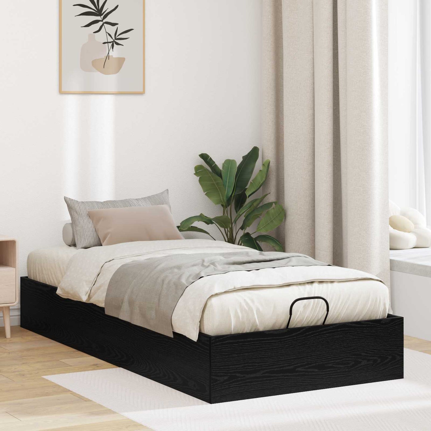 Ottoman Bedframe Zwarte Eik 75,5 x 190 cm Geconstrueerd hout is nu te koop bij PeponiXL, paradijselijk wonen!