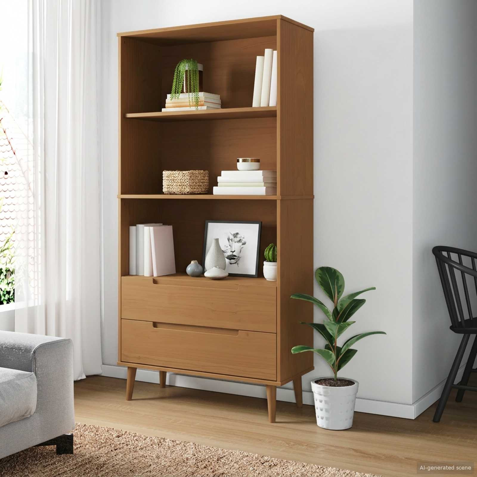 Boekenkast MOLDE 85 x 35 x 170,5 cm Massief grenenhout Caramel is nu te koop bij PeponiXL, paradijselijk wonen!