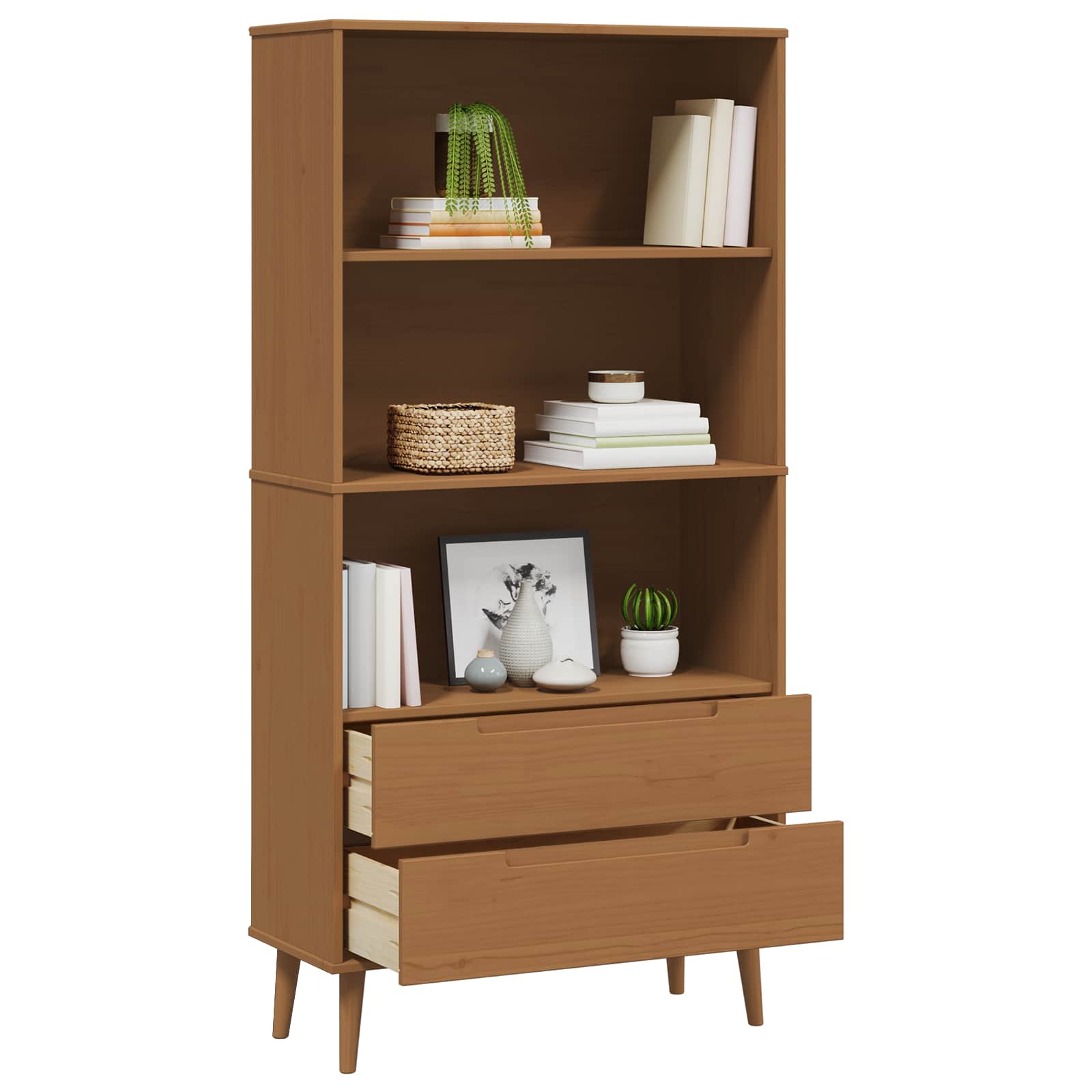 Boekenkast MOLDE 85 x 35 x 170,5 cm Massief grenenhout Caramel is nu te koop bij PeponiXL, paradijselijk wonen!