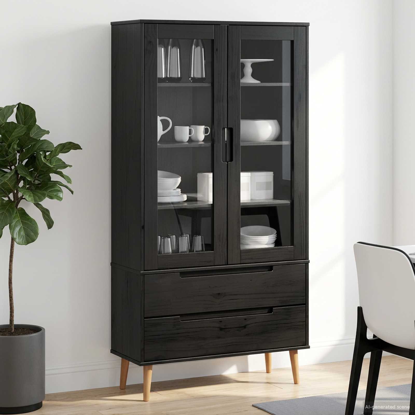 Glazen Display Kast Zwart 90 x 35 x 175 cm is nu te koop bij PeponiXL, paradijselijk wonen!