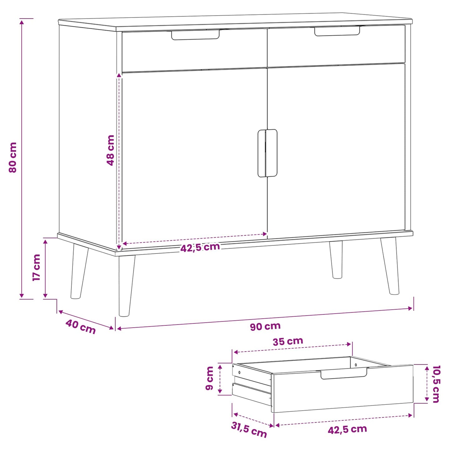 Dressoir MOLDE Caramel 90 x 40 x 80 cm is nu te koop bij PeponiXL, paradijselijk wonen!
