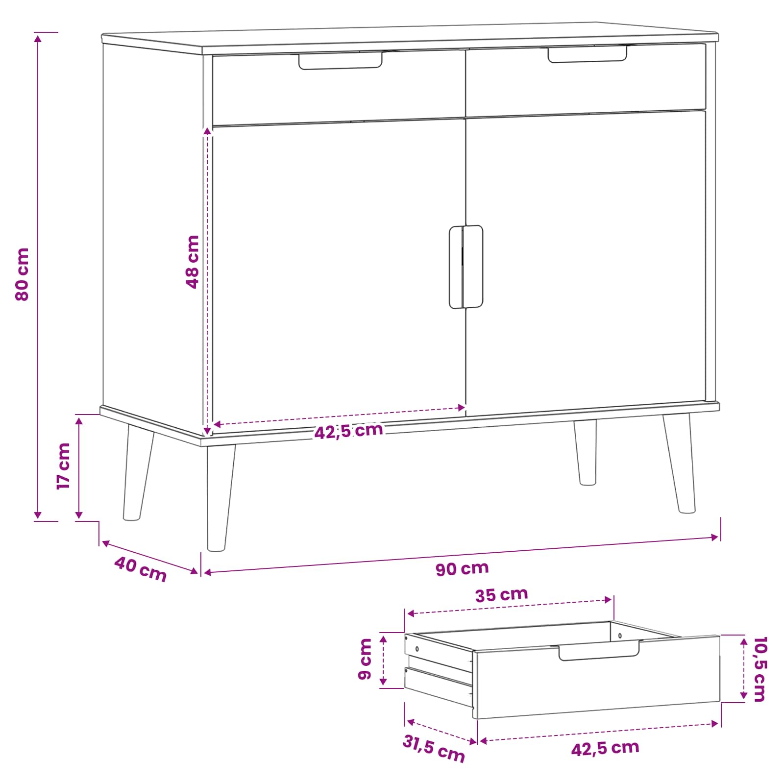 Dressoir MOLDE Caramel 90 x 40 x 80 cm is nu te koop bij PeponiXL, paradijselijk wonen!