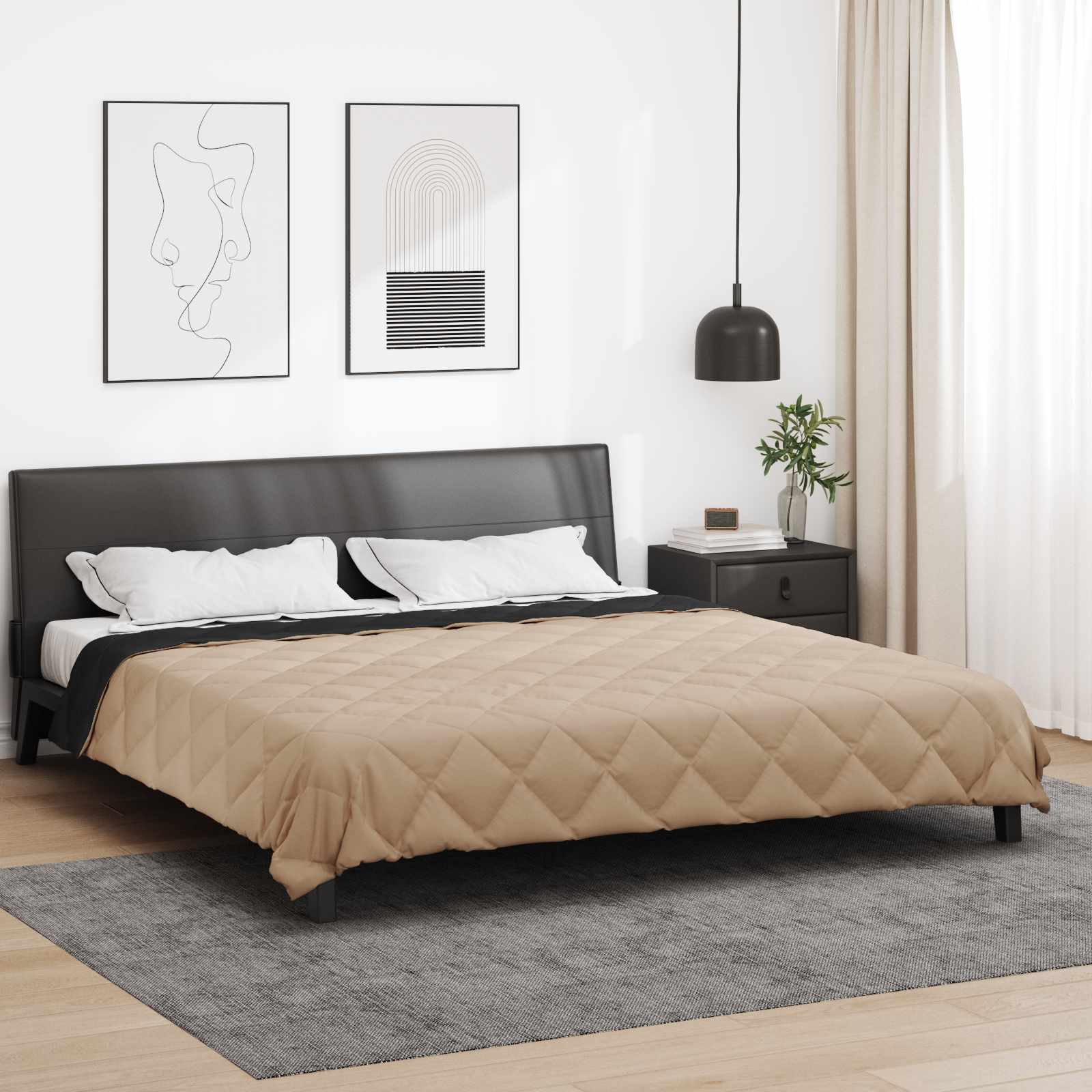 Zomerdekbed Zwart en Taupe 200 x 200 cm Microfiber is nu te koop bij PeponiXL, paradijselijk wonen!