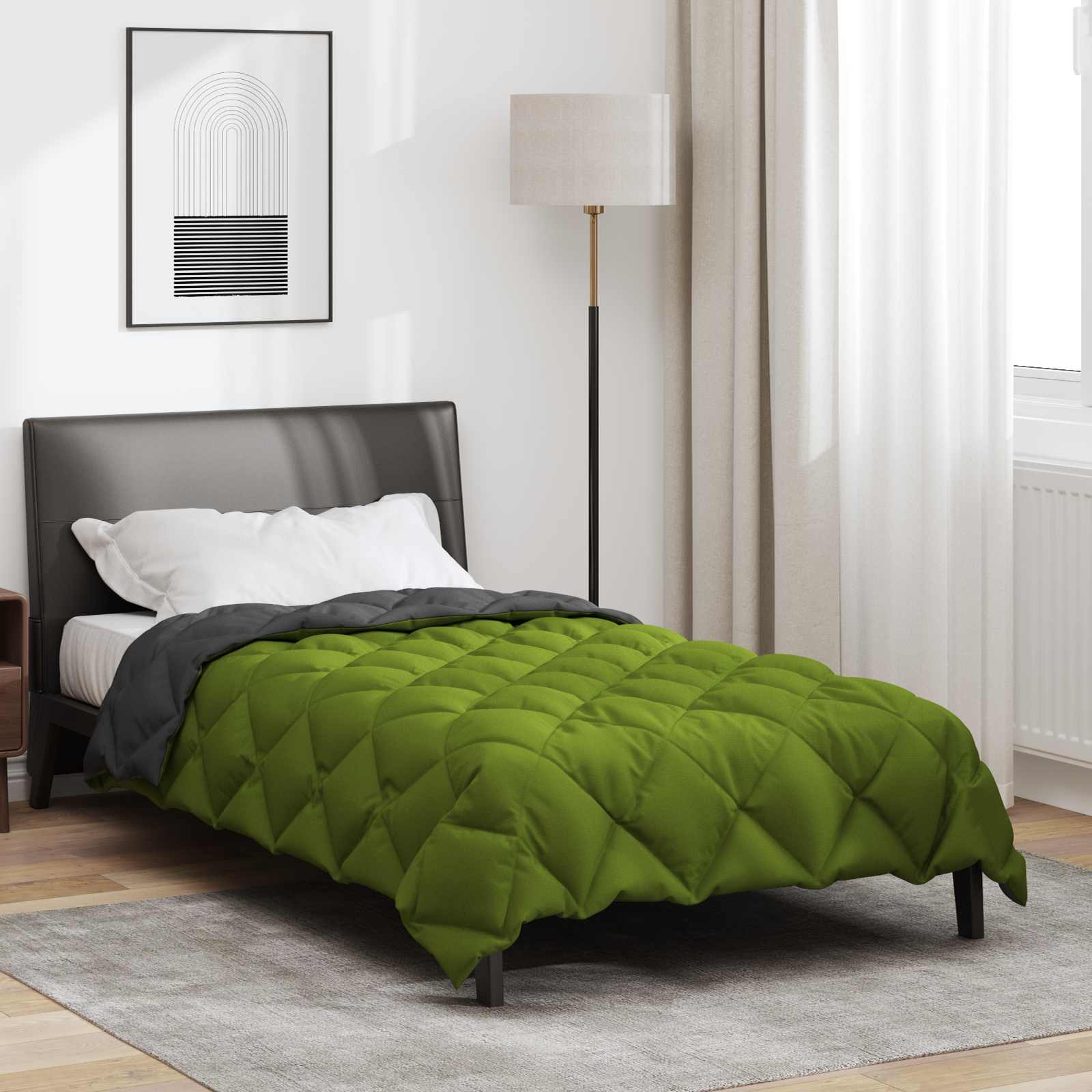 Winter Dekbed Groen en Antraciet 140 x 200 cm Microfiber is nu te koop bij PeponiXL, paradijselijk wonen!
