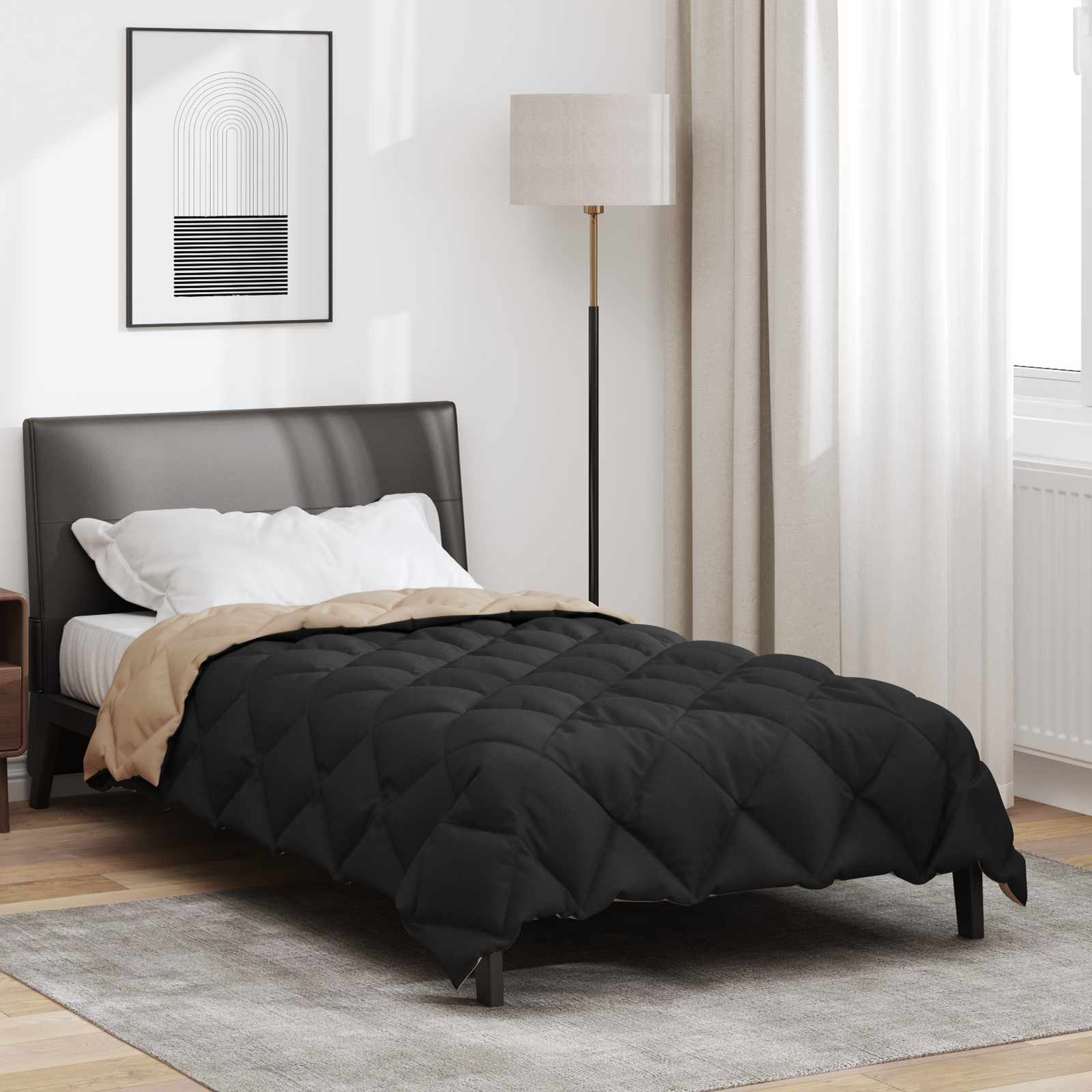 Winter Dekbed Zwart en Taupe 135 x 220 cm Microfiber is nu te koop bij PeponiXL, paradijselijk wonen!