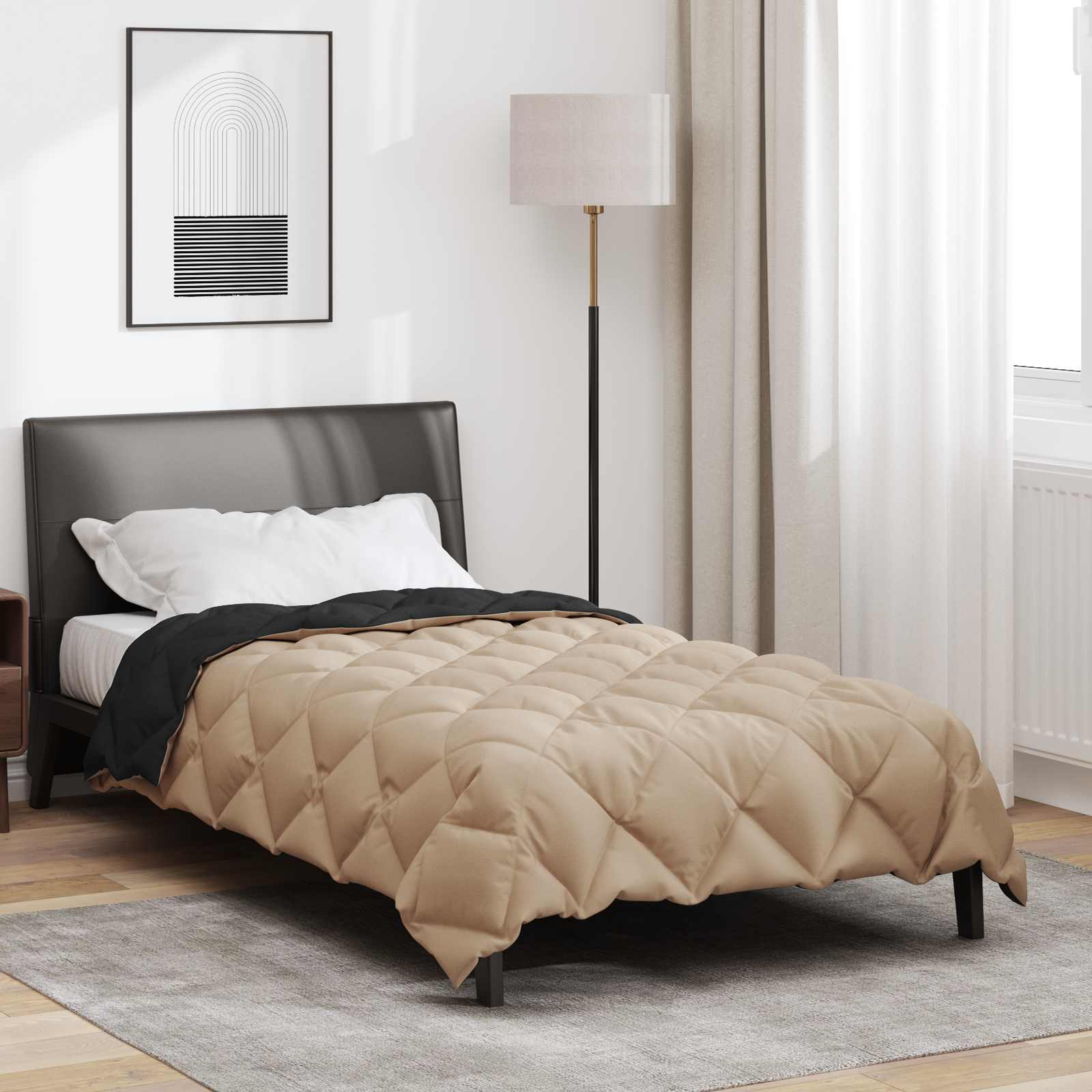 Winter Dekbed Zwart en Taupe 135 x 220 cm Microfiber is nu te koop bij PeponiXL, paradijselijk wonen!