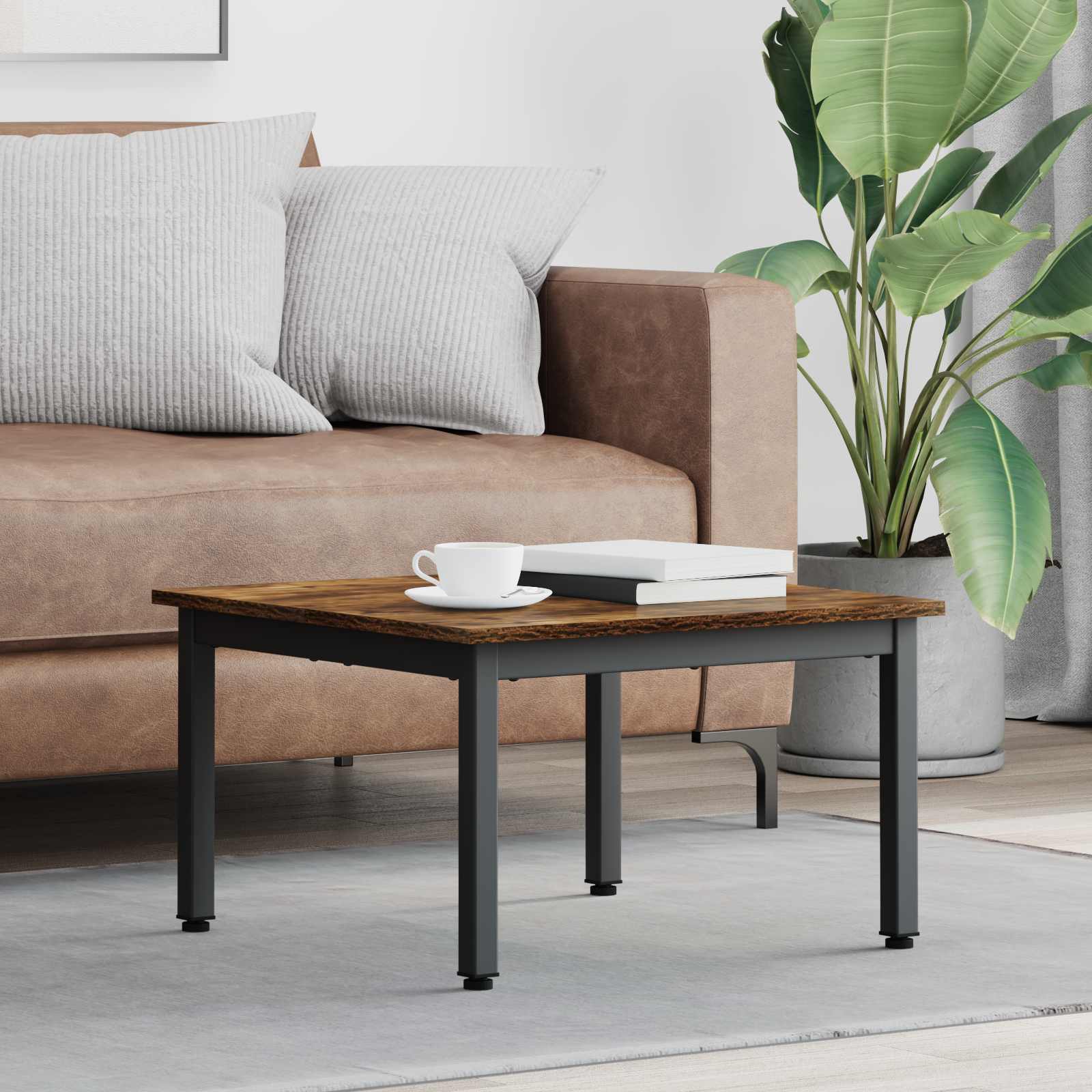 Salontafel Rook Eik 60 x 60 x 36 cm Bewerkt hout is nu te koop bij PeponiXL, paradijselijk wonen!