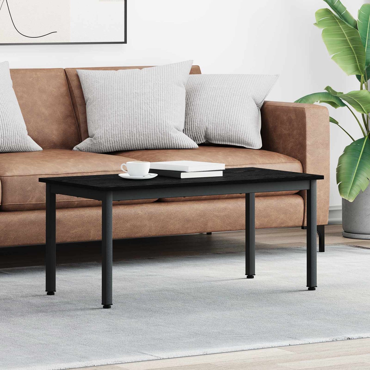 Salontafel Zwart Eiken 100 x 50 x 45 cm Bewerkt hout is nu te koop bij PeponiXL, paradijselijk wonen!
