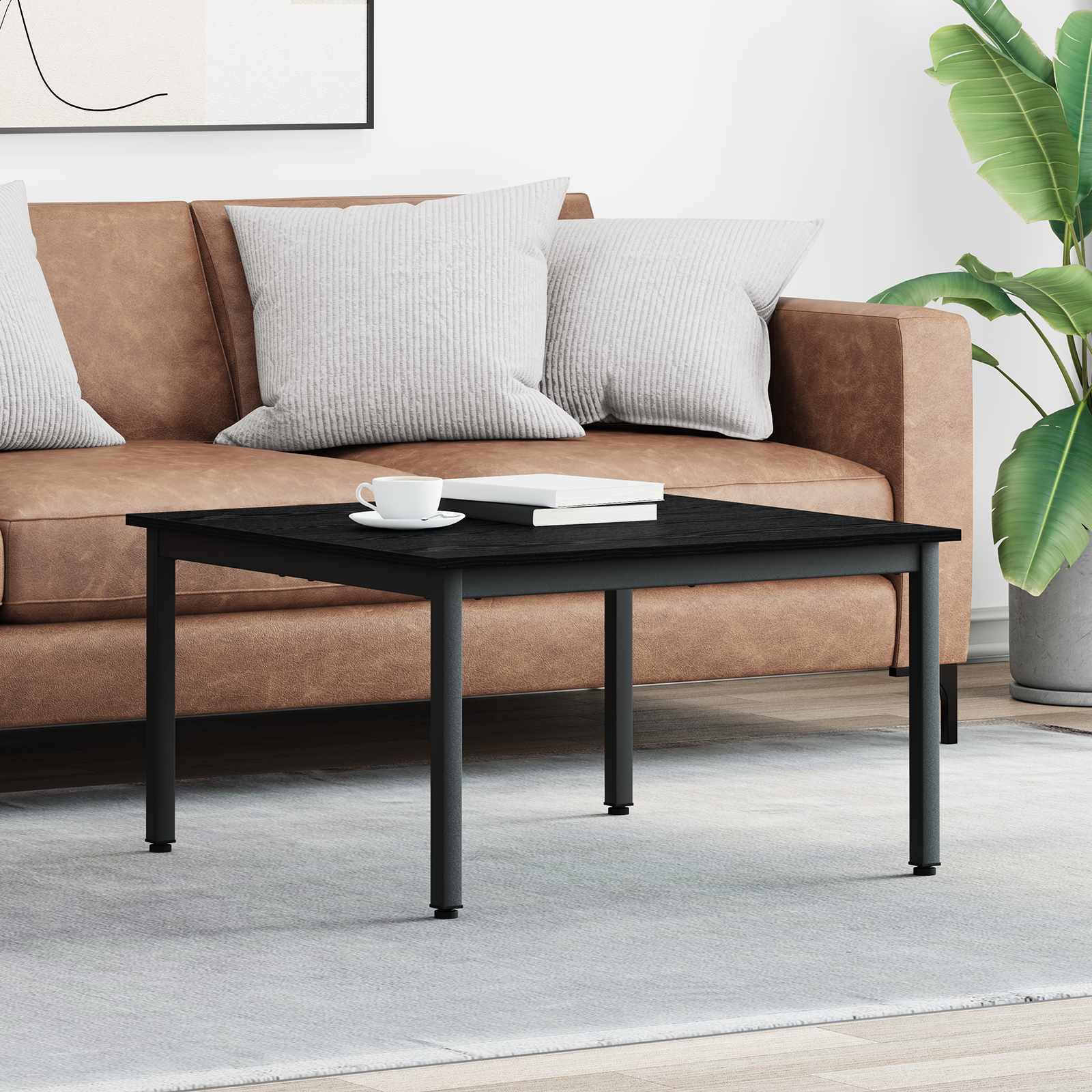 Salontafel Zwart Eiken 80 x 80 x 45 cm Bewerkt hout is nu te koop bij PeponiXL, paradijselijk wonen!